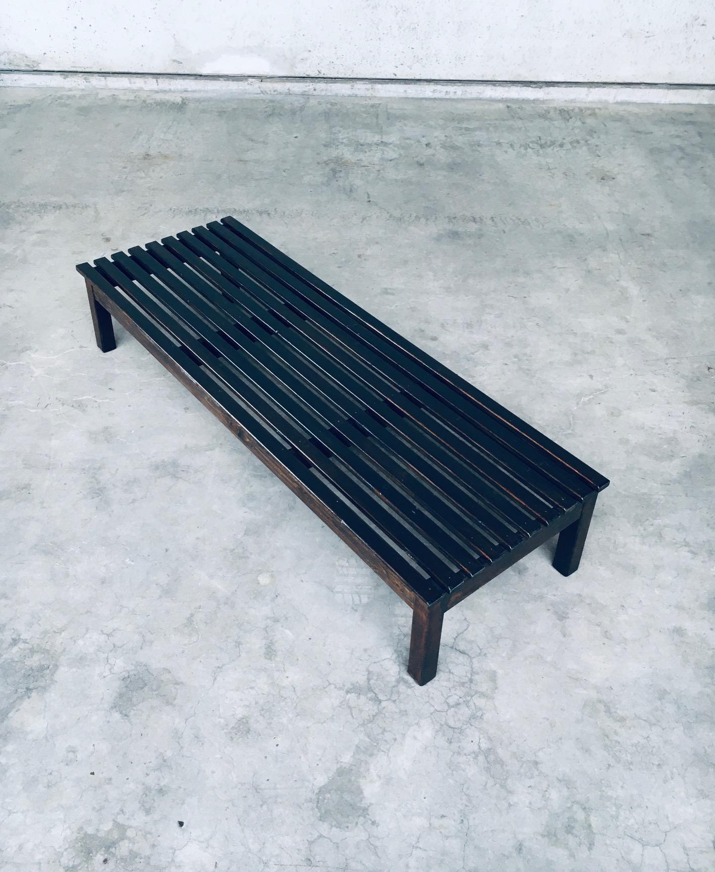 Vintage 1960's Design Stained Pine Low Slat Bench For Sale 5