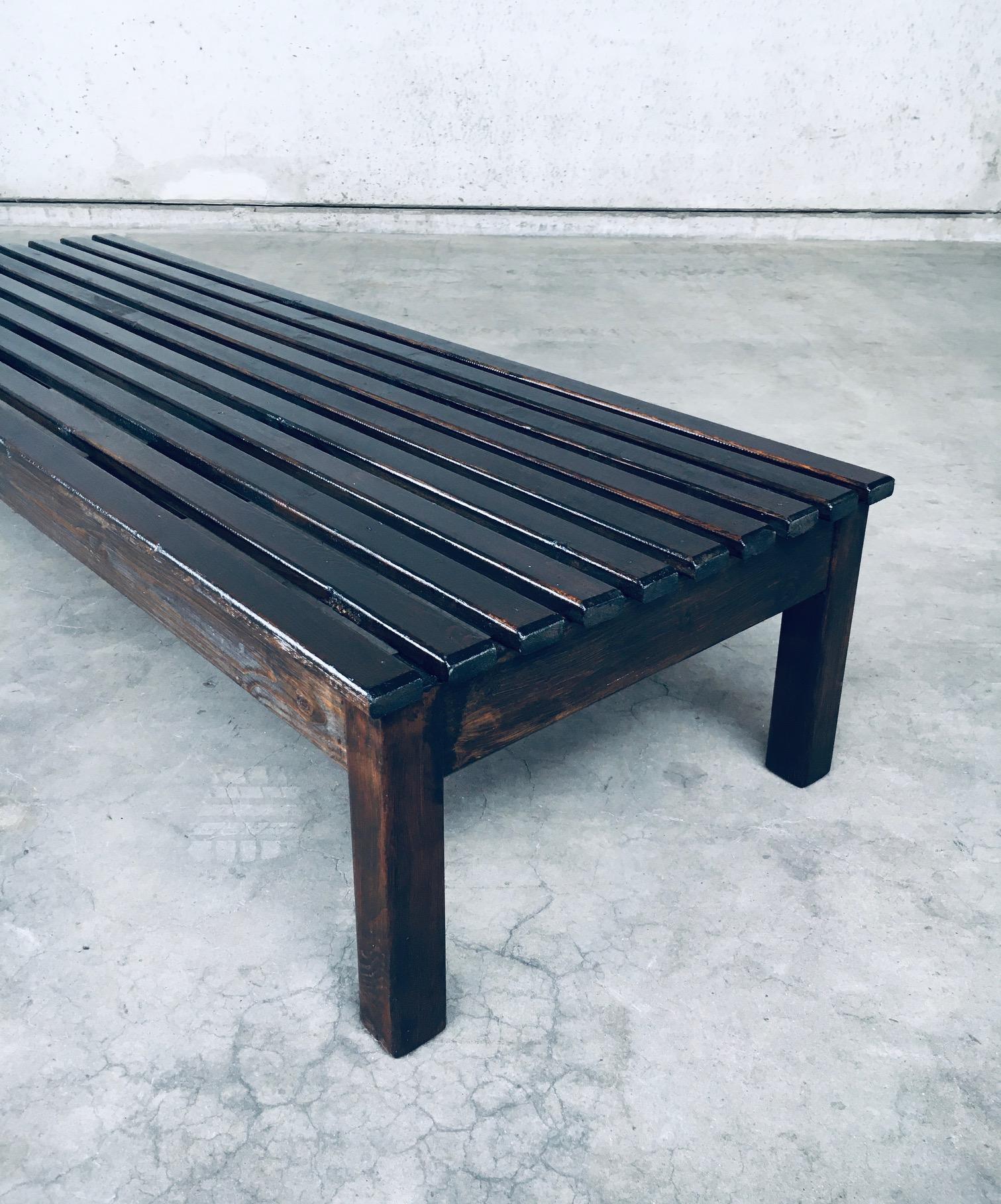 Vintage 1960's Design Stained Pine Low Slat Bench For Sale 6