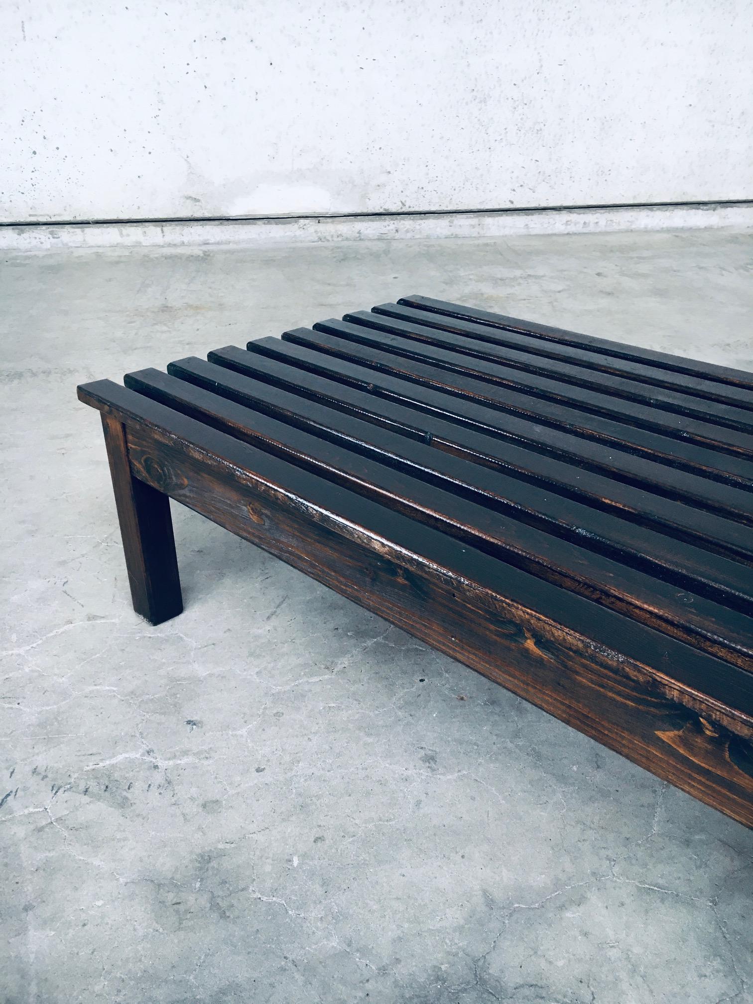 Vintage 1960's Design Stained Pine Low Slat Bench For Sale 7