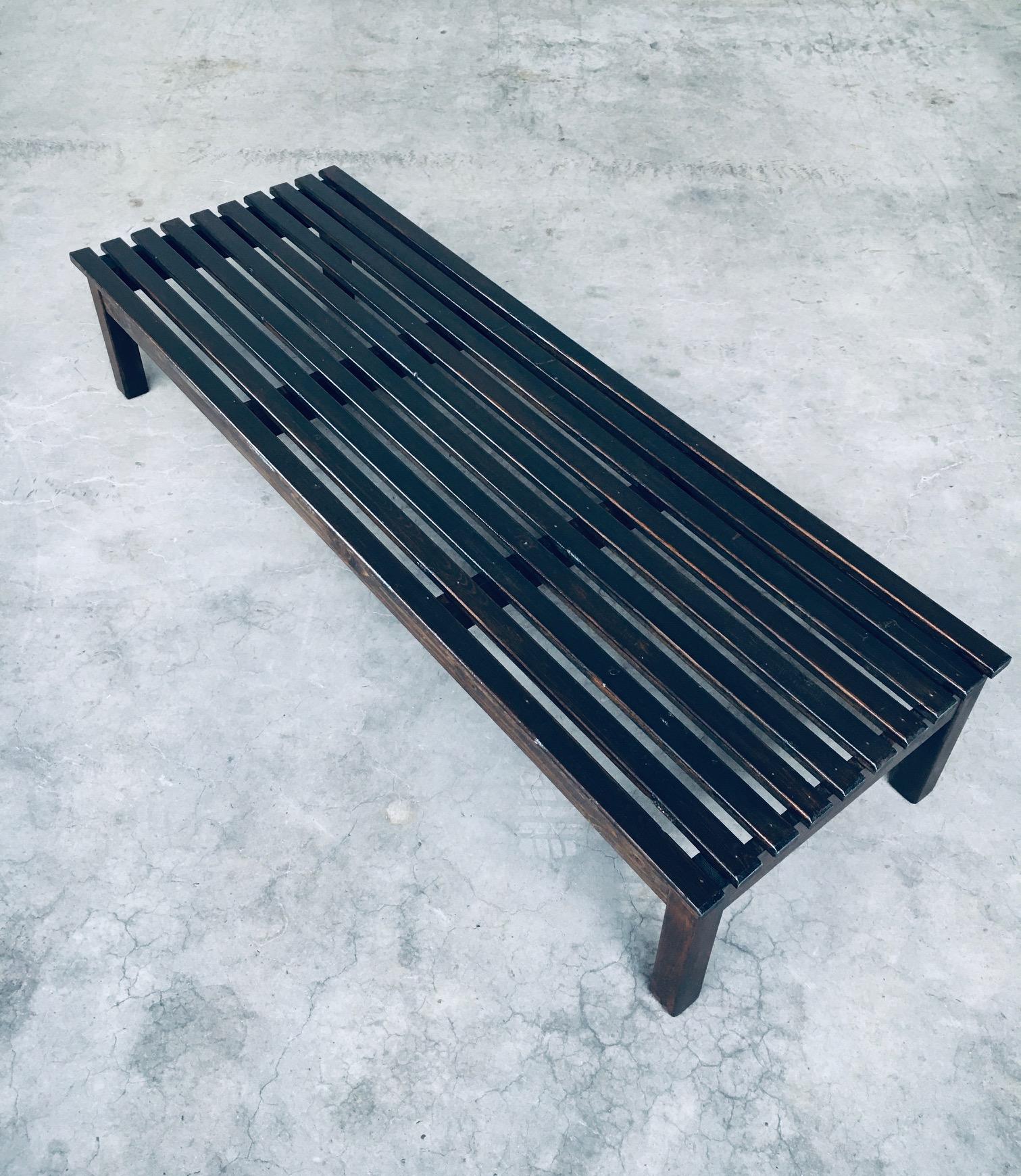 Vintage 1960's Design Stained Pine Low Slat Bench For Sale 8