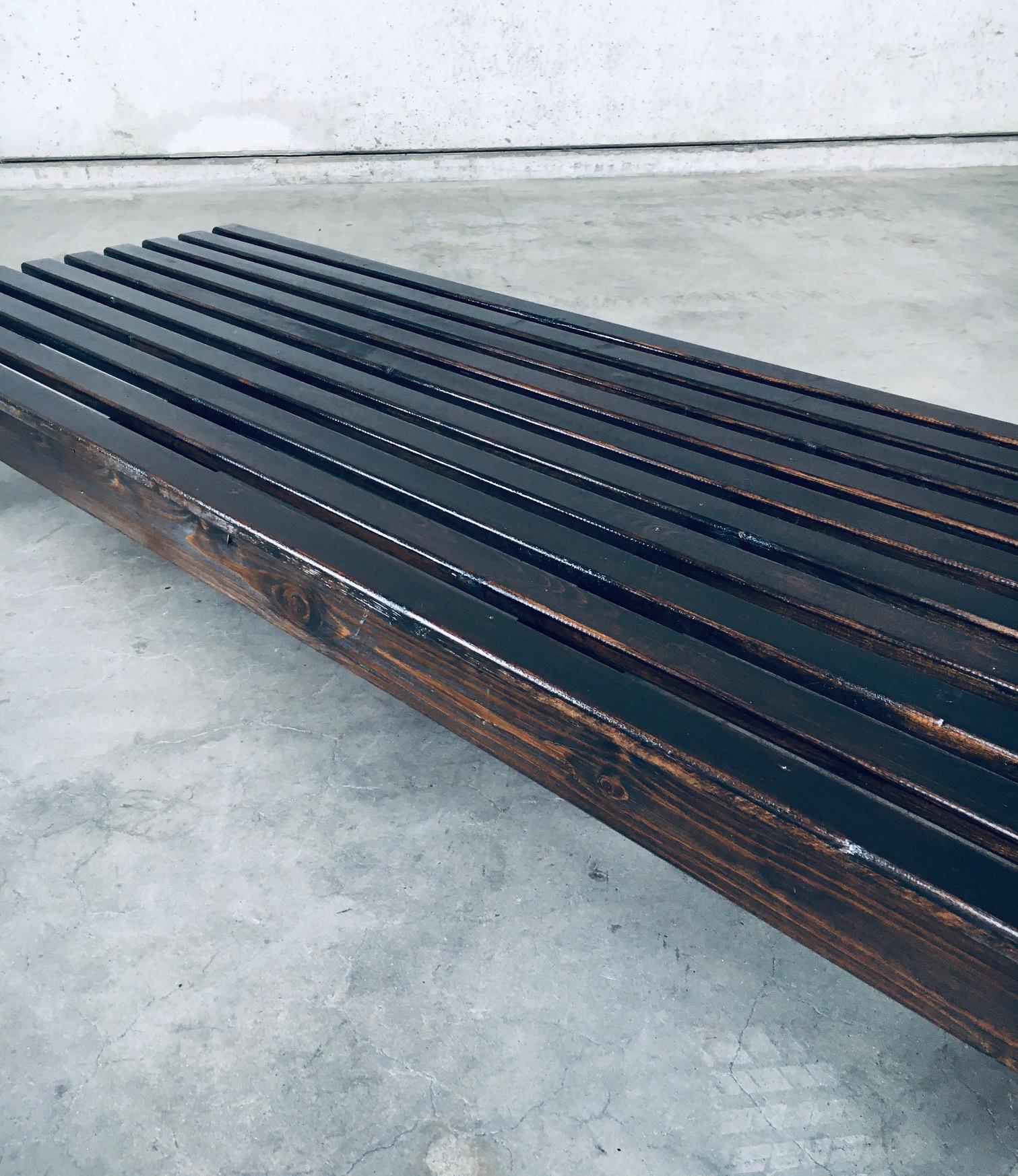 Vintage 1960's Design Stained Pine Low Slat Bench For Sale 9