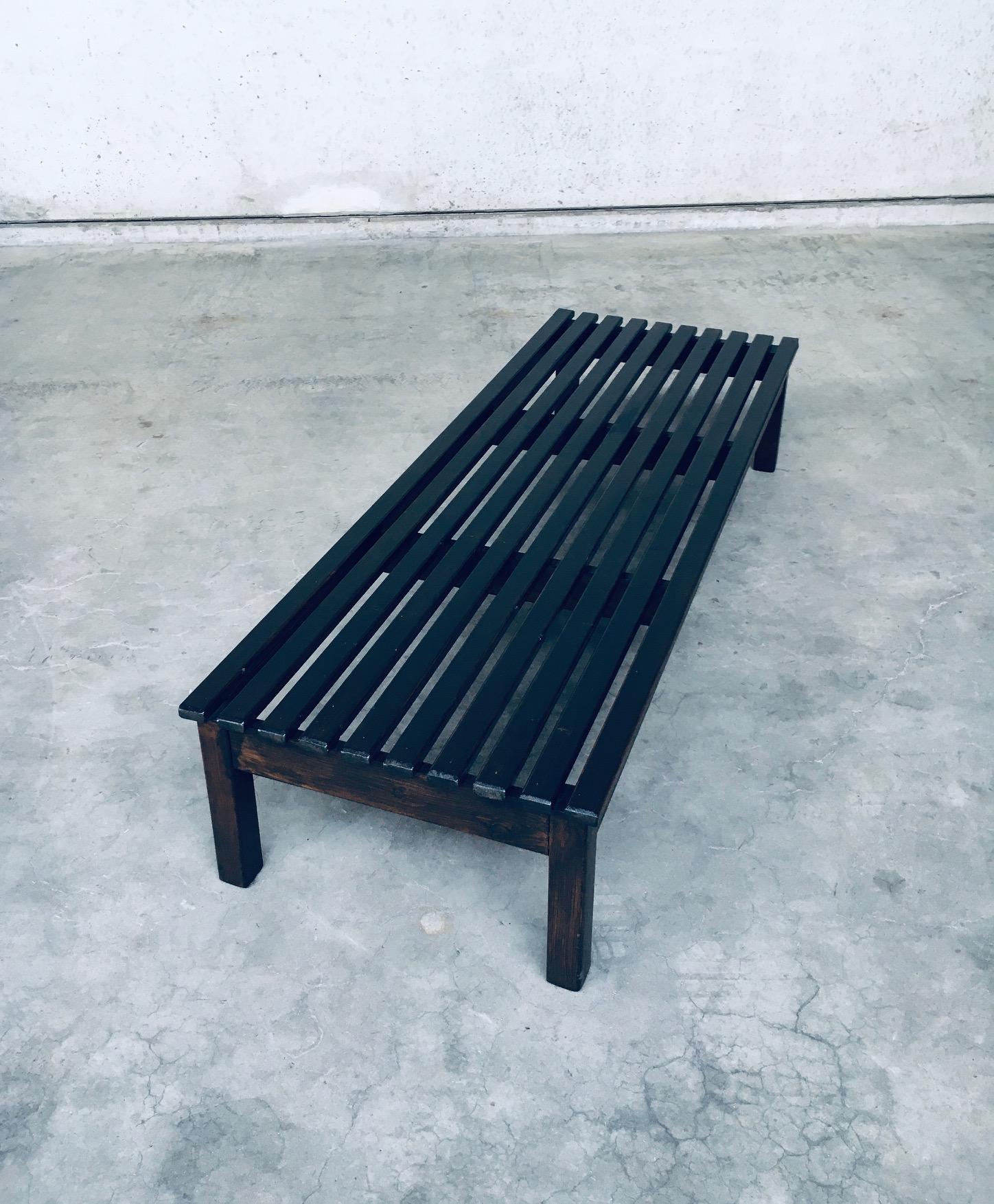 Vintage 1960's Design Stained Pine Low Slat Bench For Sale 13