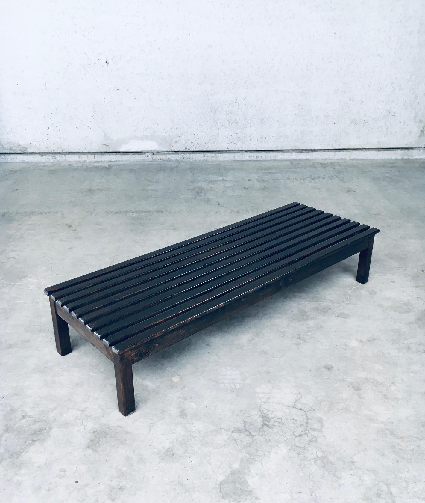Mid-Century Modern Vintage 1960's Design Stained Pine Low Slat Bench For Sale