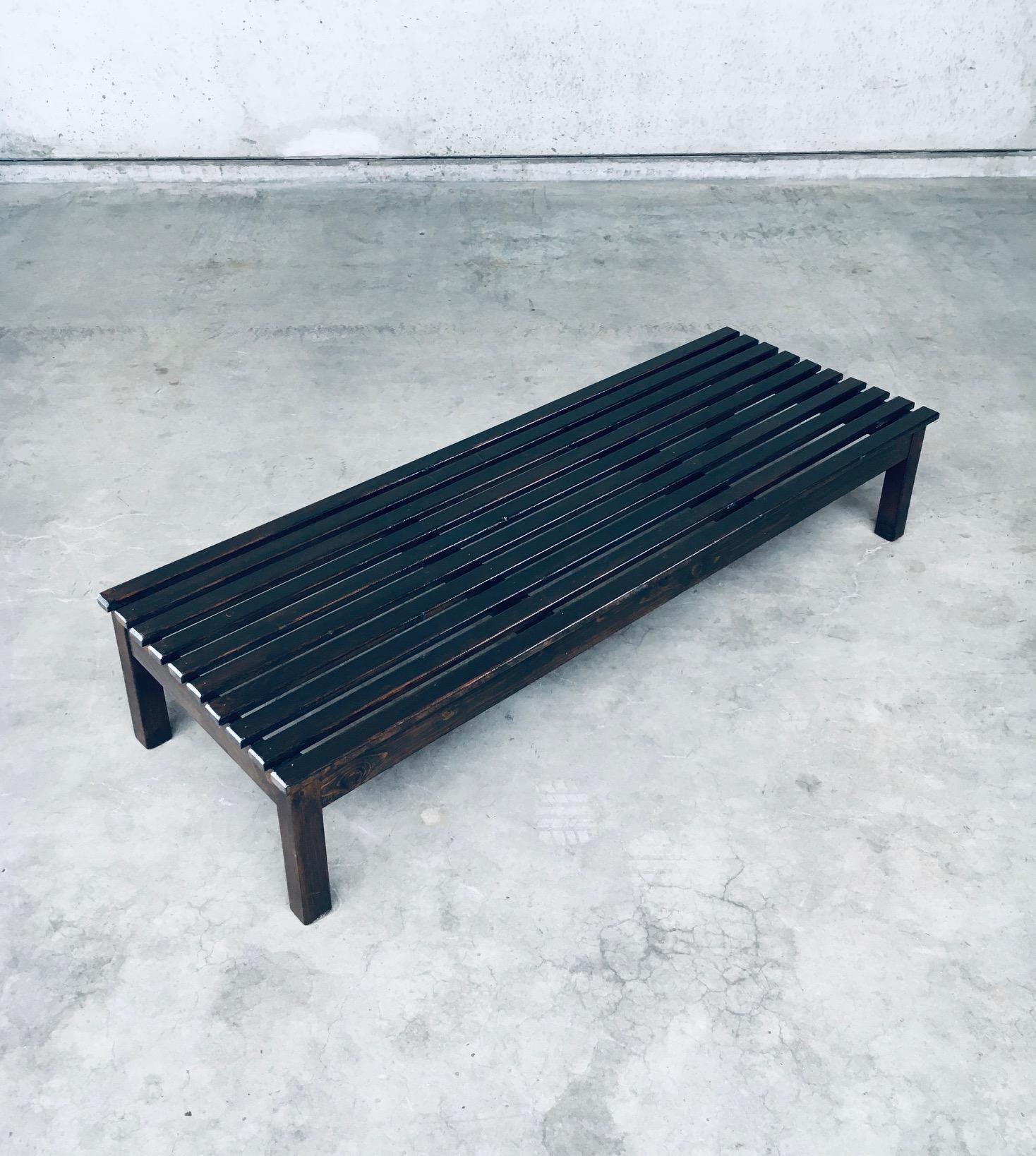 Dutch Vintage 1960's Design Stained Pine Low Slat Bench For Sale