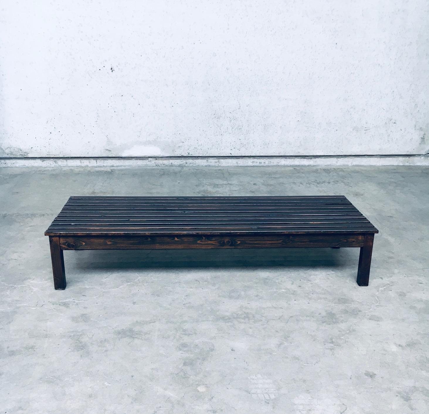 Mid-20th Century Vintage 1960's Design Stained Pine Low Slat Bench For Sale