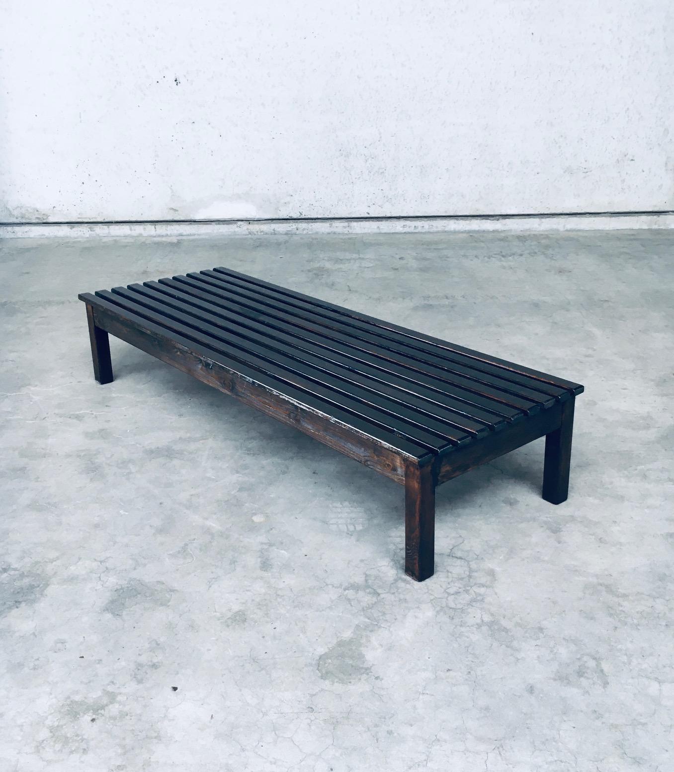 Vintage 1960's Design Stained Pine Low Slat Bench For Sale 1