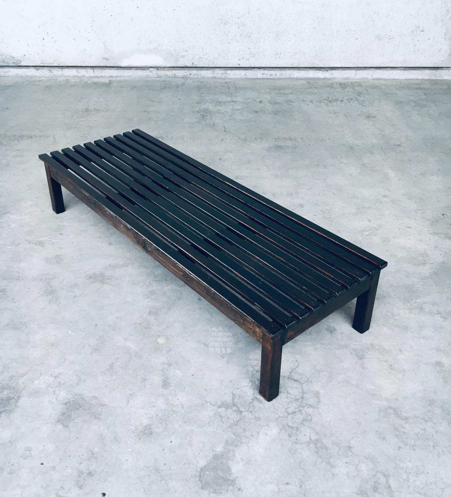 Vintage 1960's Design Stained Pine Low Slat Bench For Sale 2