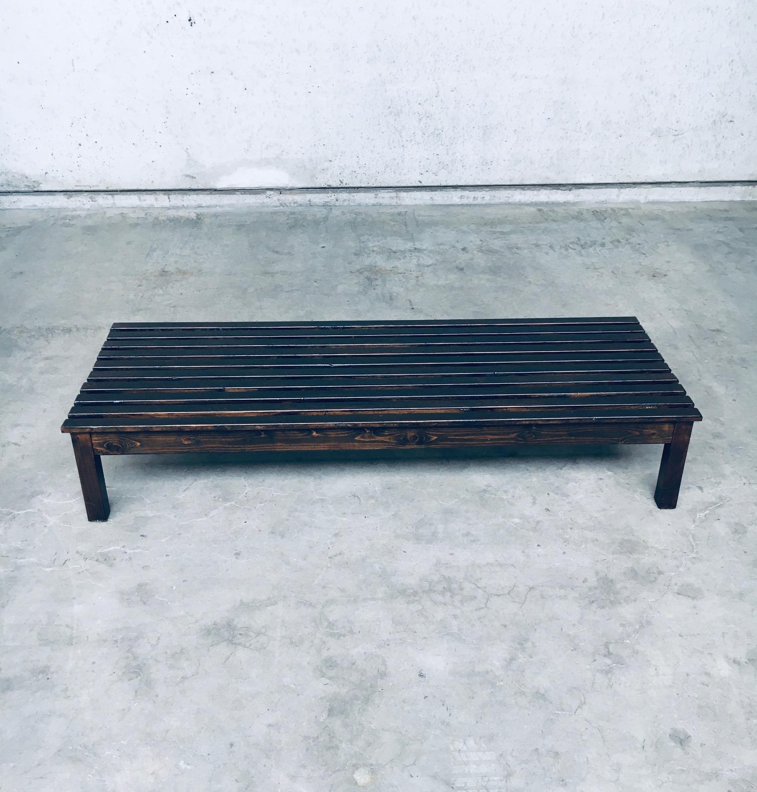Vintage 1960's Design Stained Pine Low Slat Bench For Sale 3