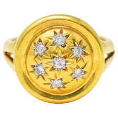 Vintage 1960's Diamond 18 Karat Two-Tone Gold Star Dome Ring