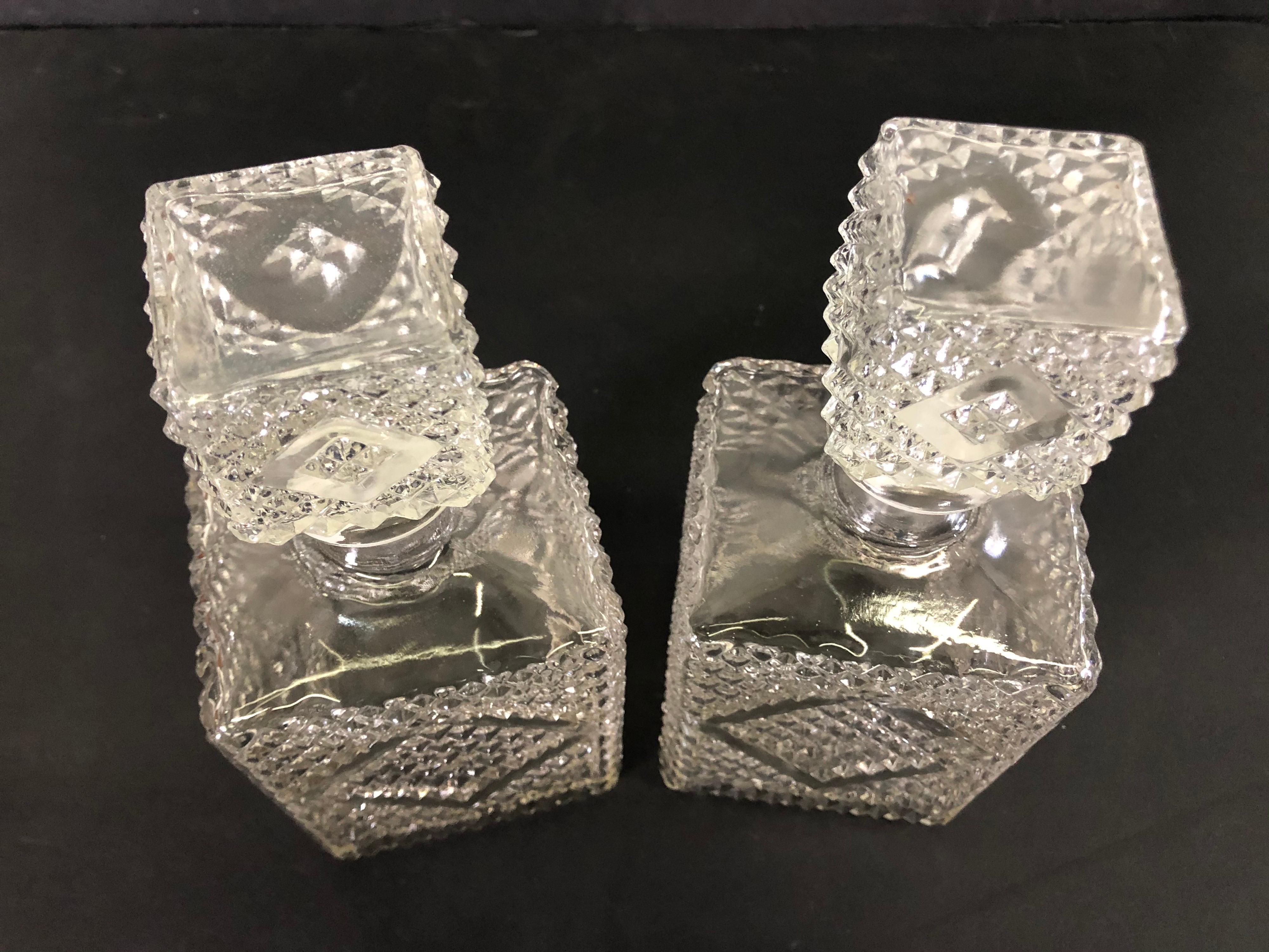 20th Century Vintage 1960s Diamond Accented Glass Decanters, Pair For Sale