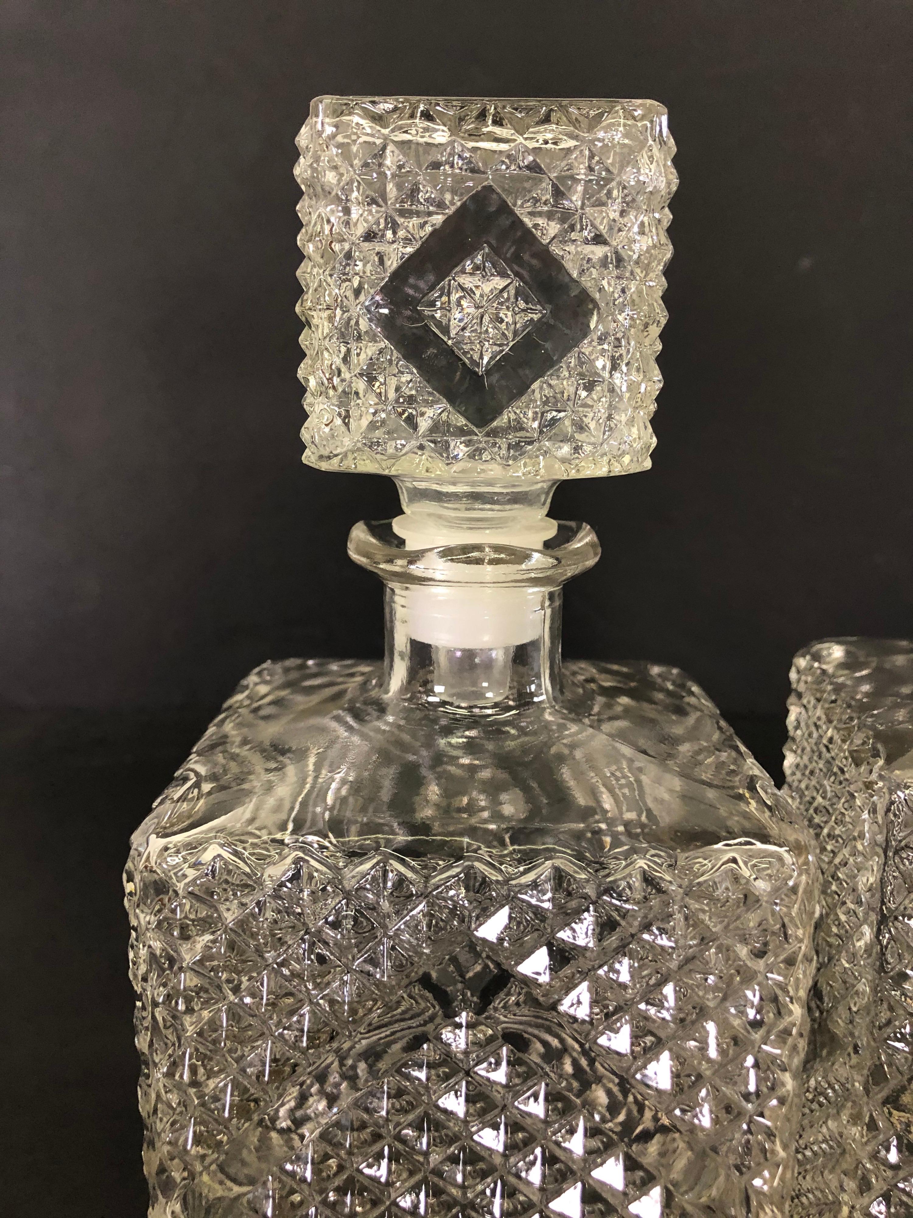 Vintage 1960s Diamond Accented Glass Decanters, Pair For Sale 1