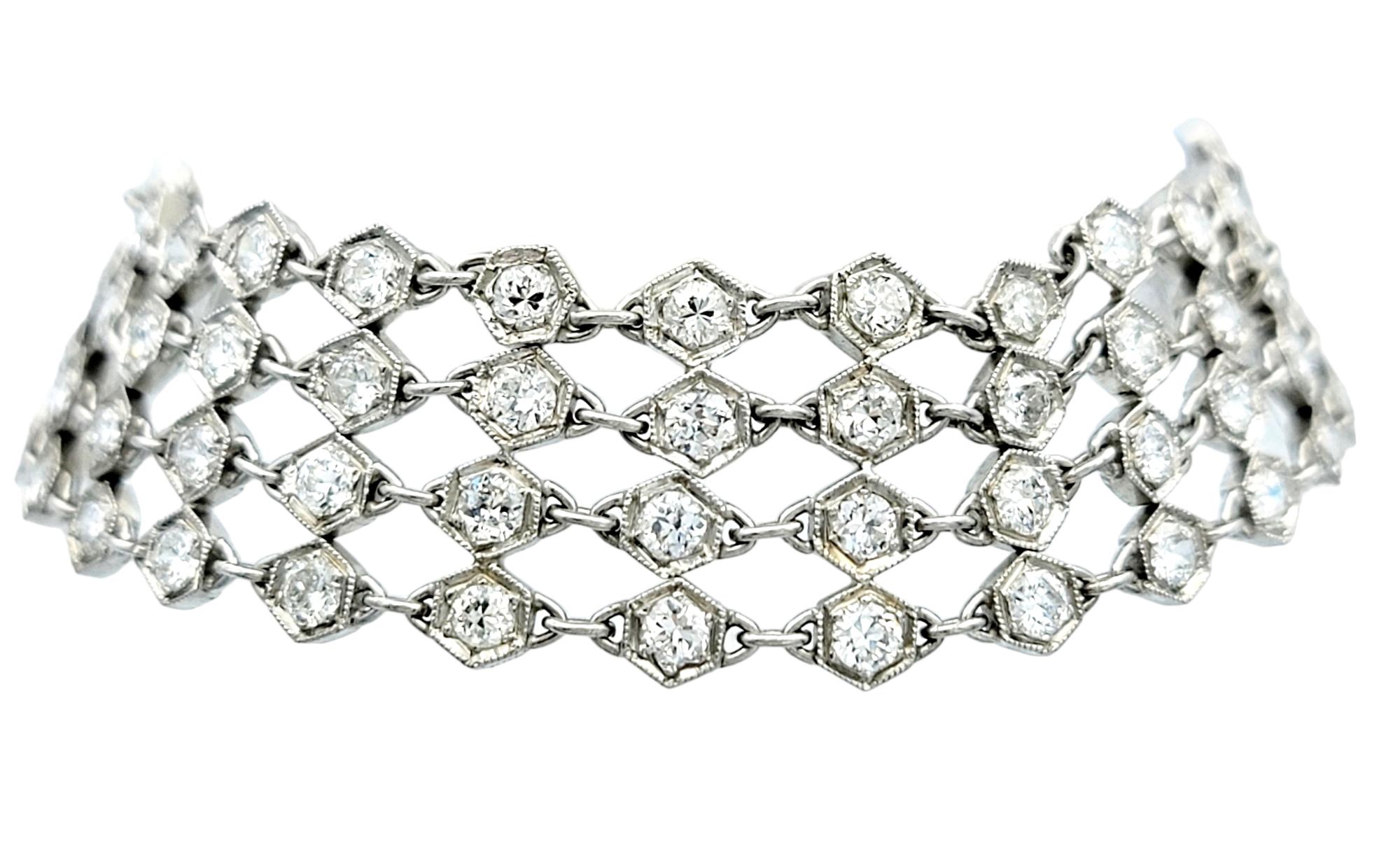 The inner circumference of this bracelet measures 6.13 inches and will comfortably fit a 5.75 - 6 inch wrist. 

In the realm of fine jewelry, this vintage link bracelet pays homage to an era of timeless glamour, seamlessly blending classical