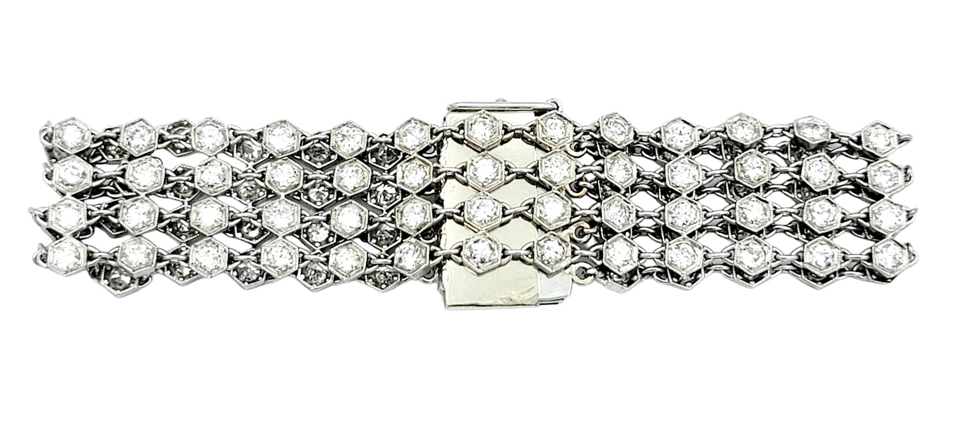 Vintage 1960's Diamond and Blue Sapphire Mesh Bracelet in 14 Karat White Gold In Good Condition For Sale In Scottsdale, AZ