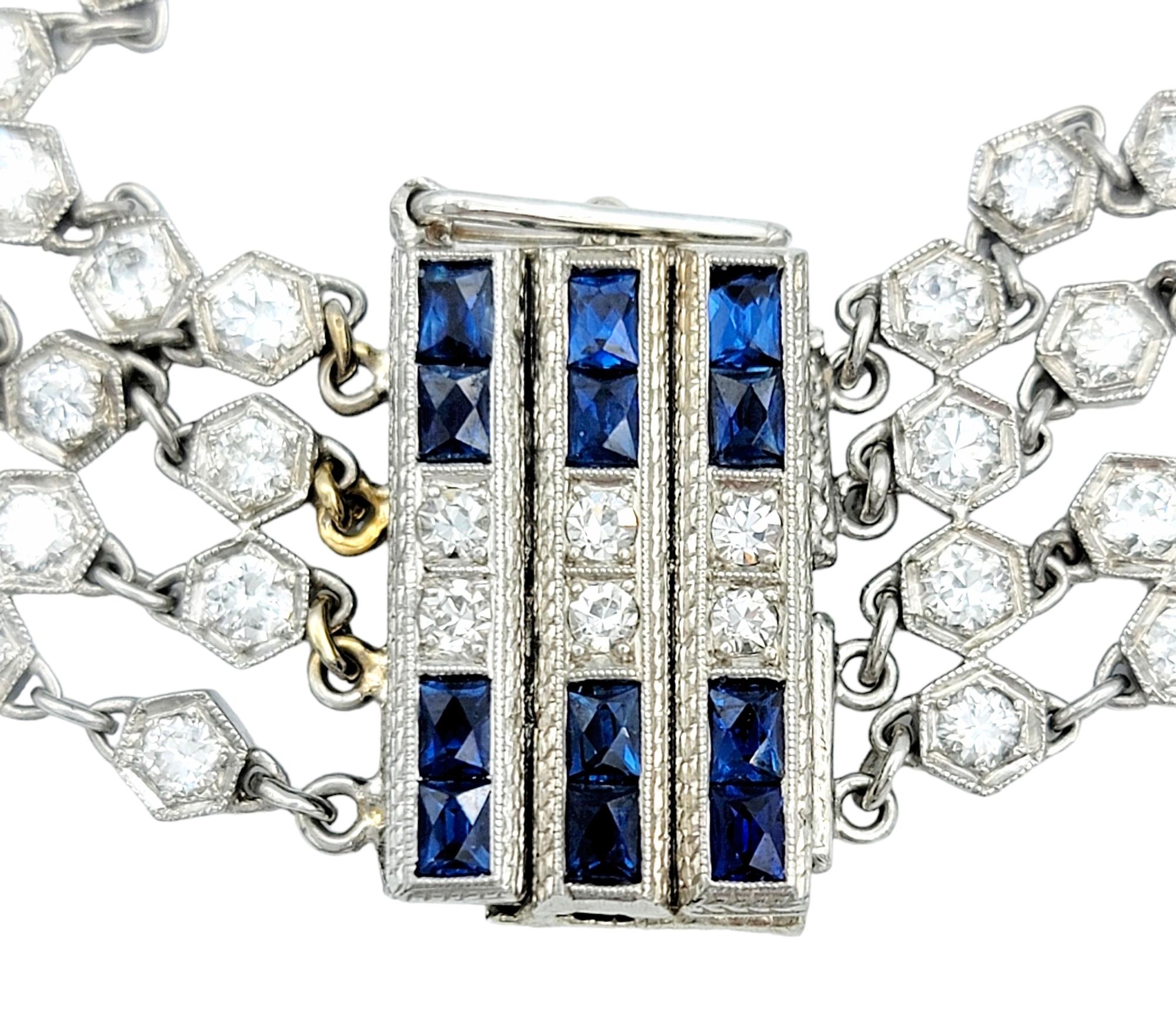 Women's Vintage 1960's Diamond and Blue Sapphire Mesh Bracelet in 14 Karat White Gold For Sale