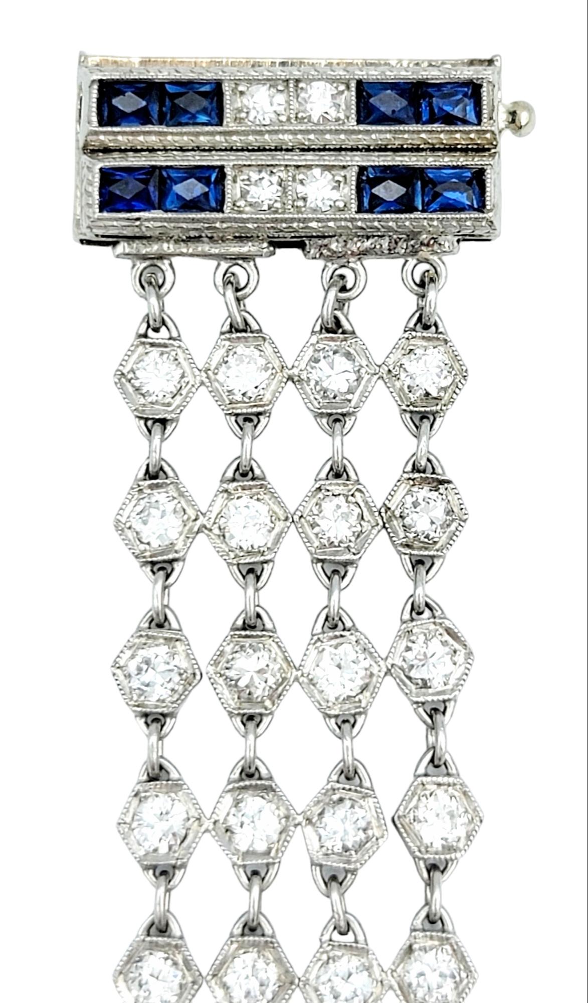 Vintage 1960's Diamond and Blue Sapphire Mesh Bracelet in 14 Karat White Gold For Sale 1