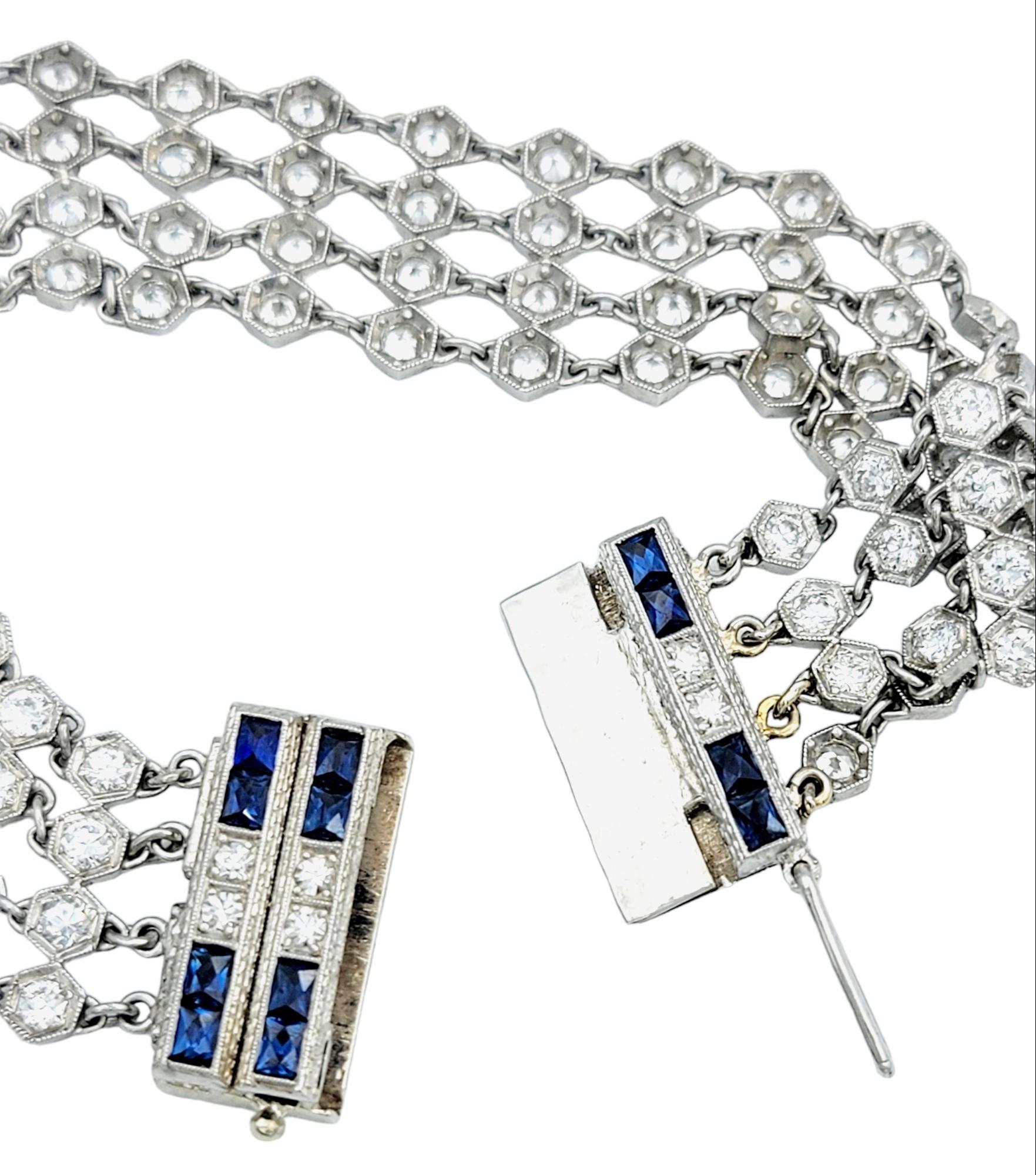 Vintage 1960's Diamond and Blue Sapphire Mesh Bracelet in 14 Karat White Gold For Sale 2