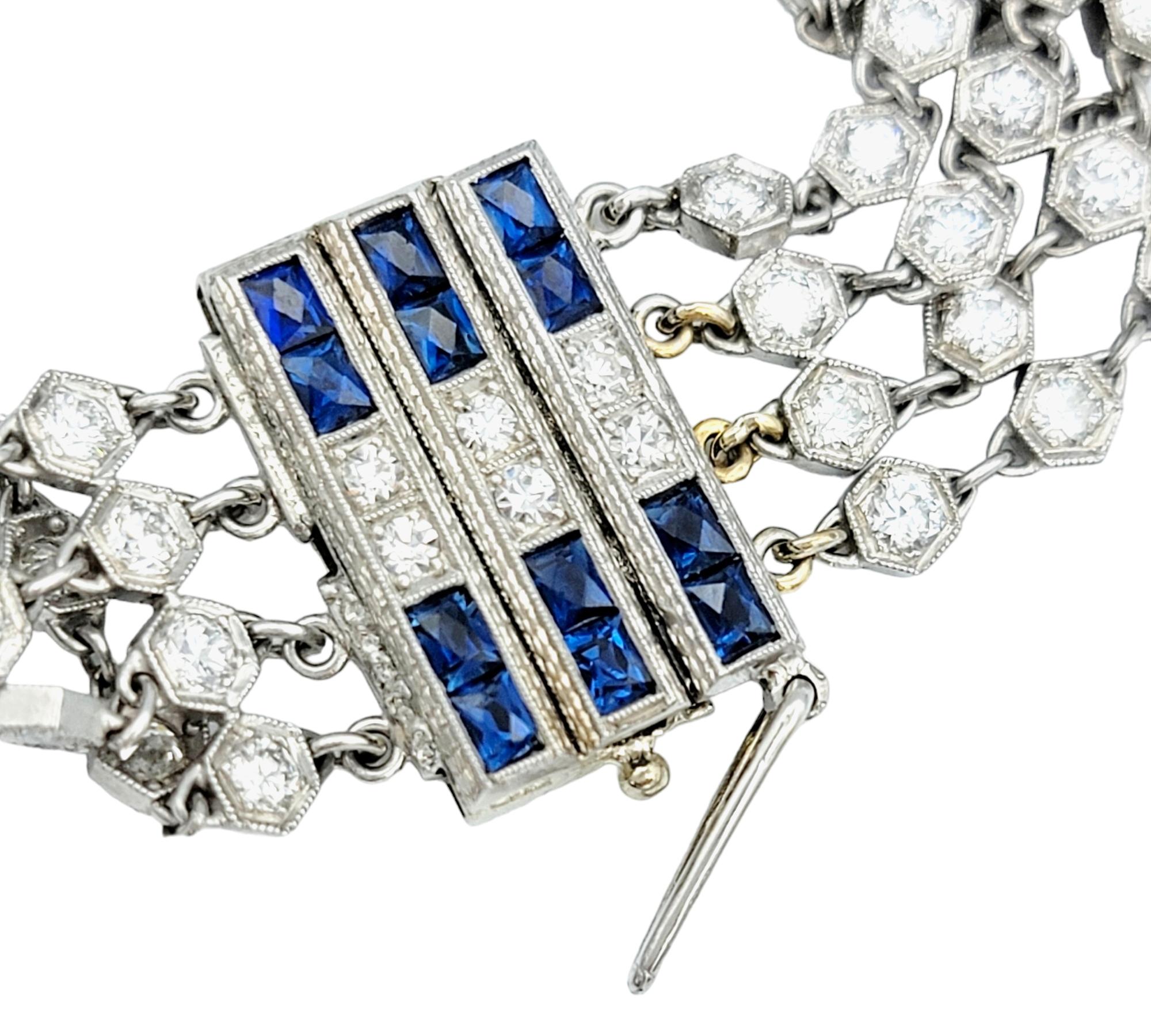 Vintage 1960's Diamond and Blue Sapphire Mesh Bracelet in 14 Karat White Gold For Sale 3