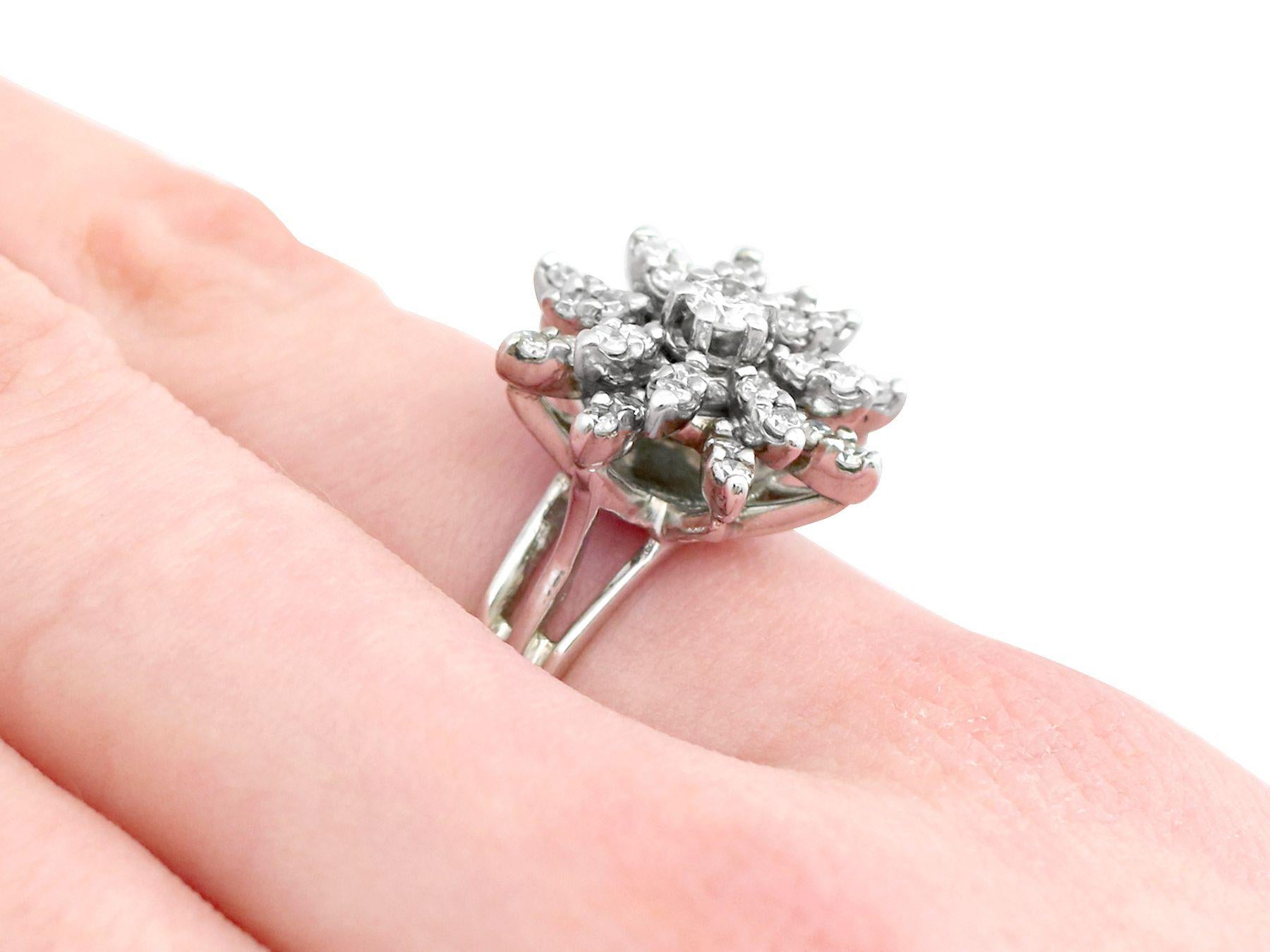 Vintage 1960s Diamond and White Gold Cocktail Cluster Ring For Sale 1