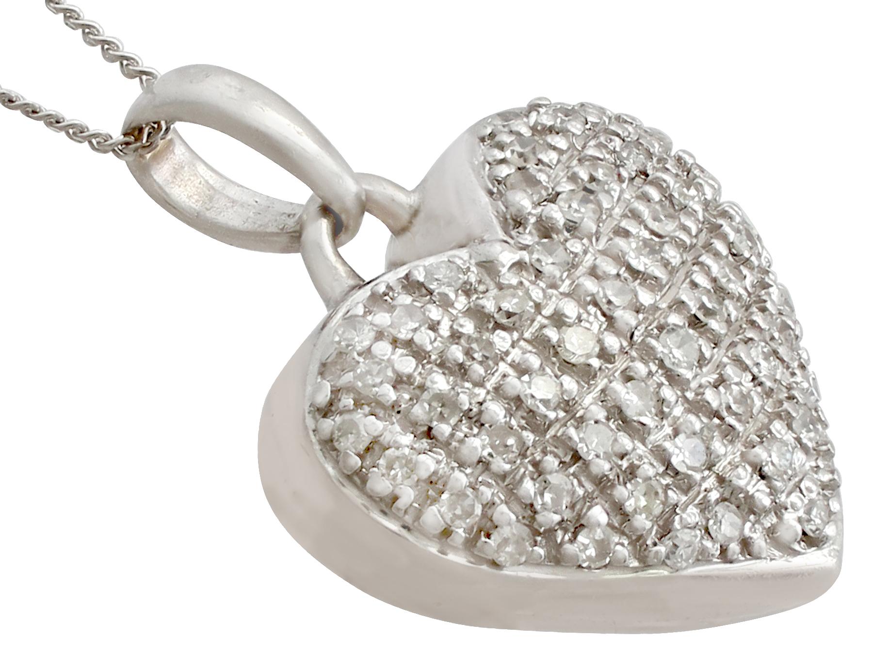 Round Cut Vintage 1960s Diamond and White Gold Heart Pendant