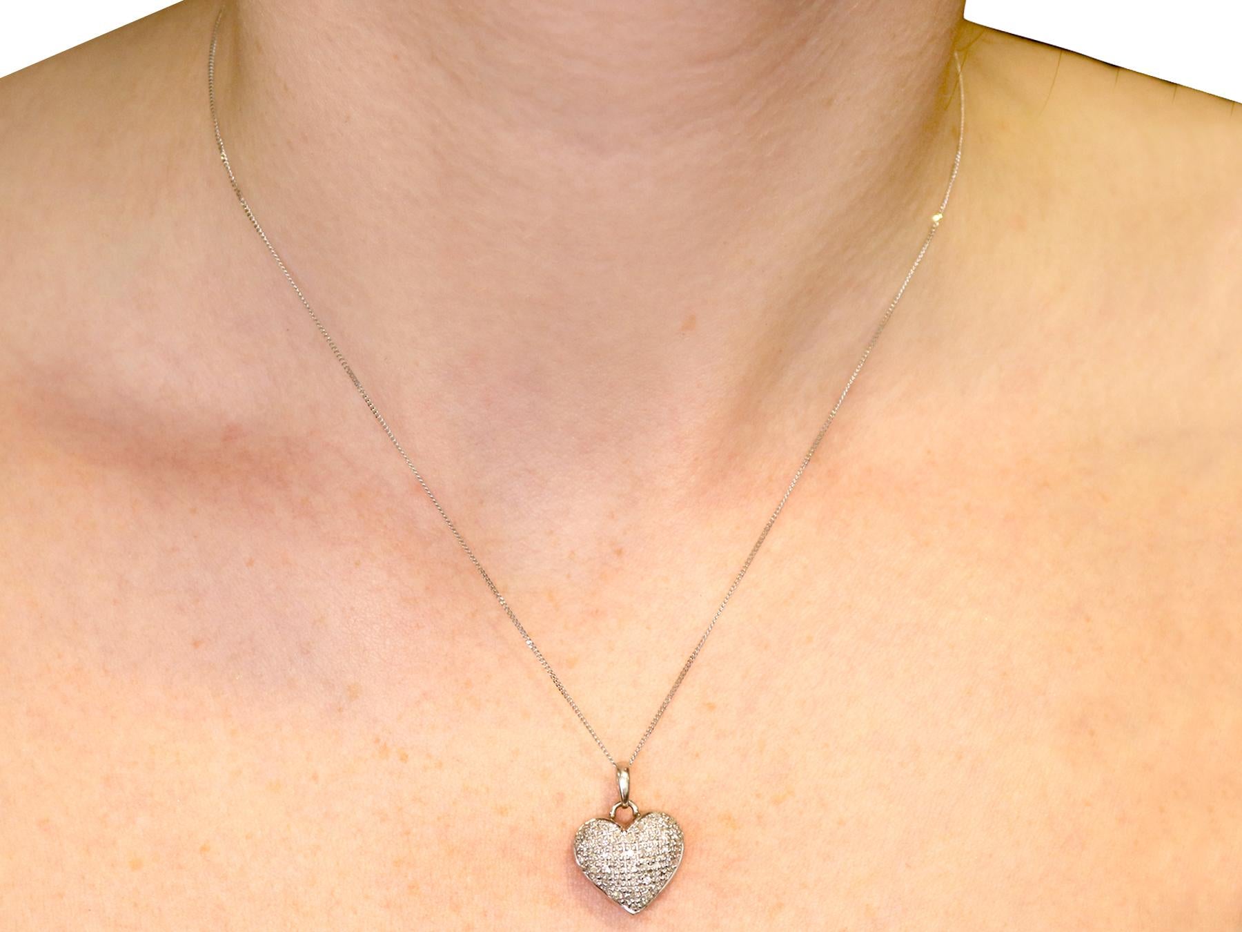 Vintage 1960s Diamond and White Gold Heart Pendant 2