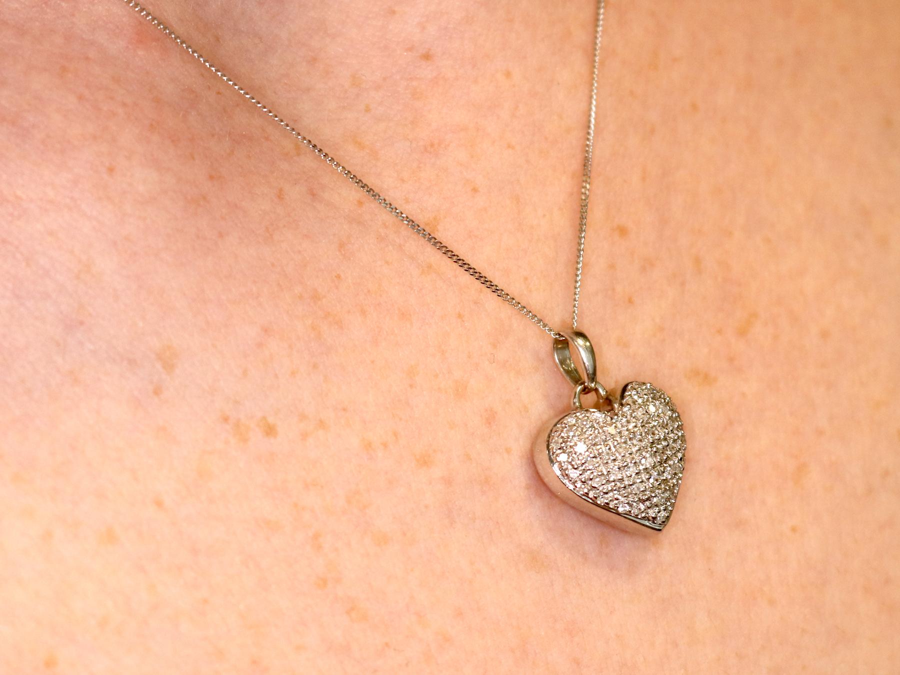 Vintage 1960s Diamond and White Gold Heart Pendant 3