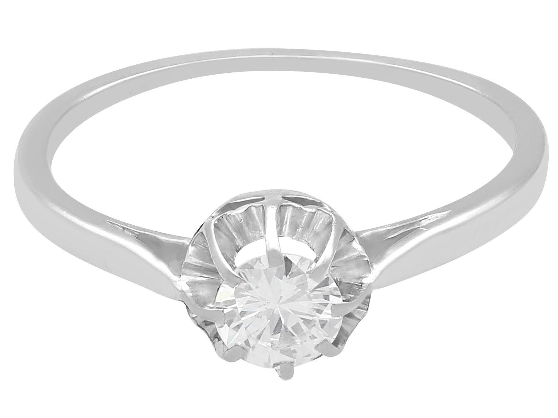 Round Cut Vintage Diamond and White Gold Solitaire Engagement Ring For Sale