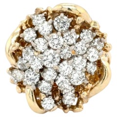 Bague vintage des années 1960 en or, de style « nugget » ouverte, sertie d'un groupe de diamants – Bijoux de luxe d'occasion