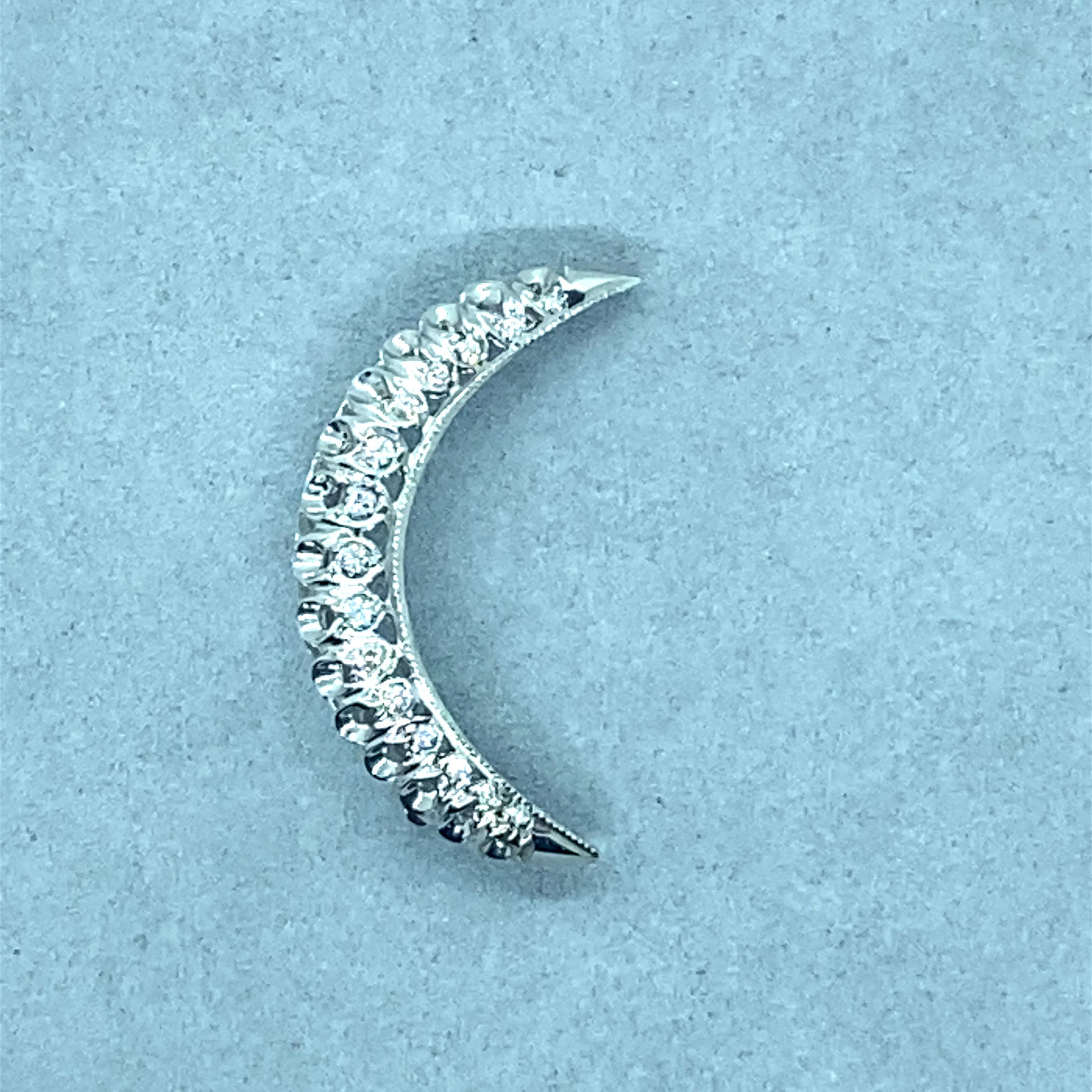 Women's Vintage 1960’s Diamond Crescent Moon Pin For Sale