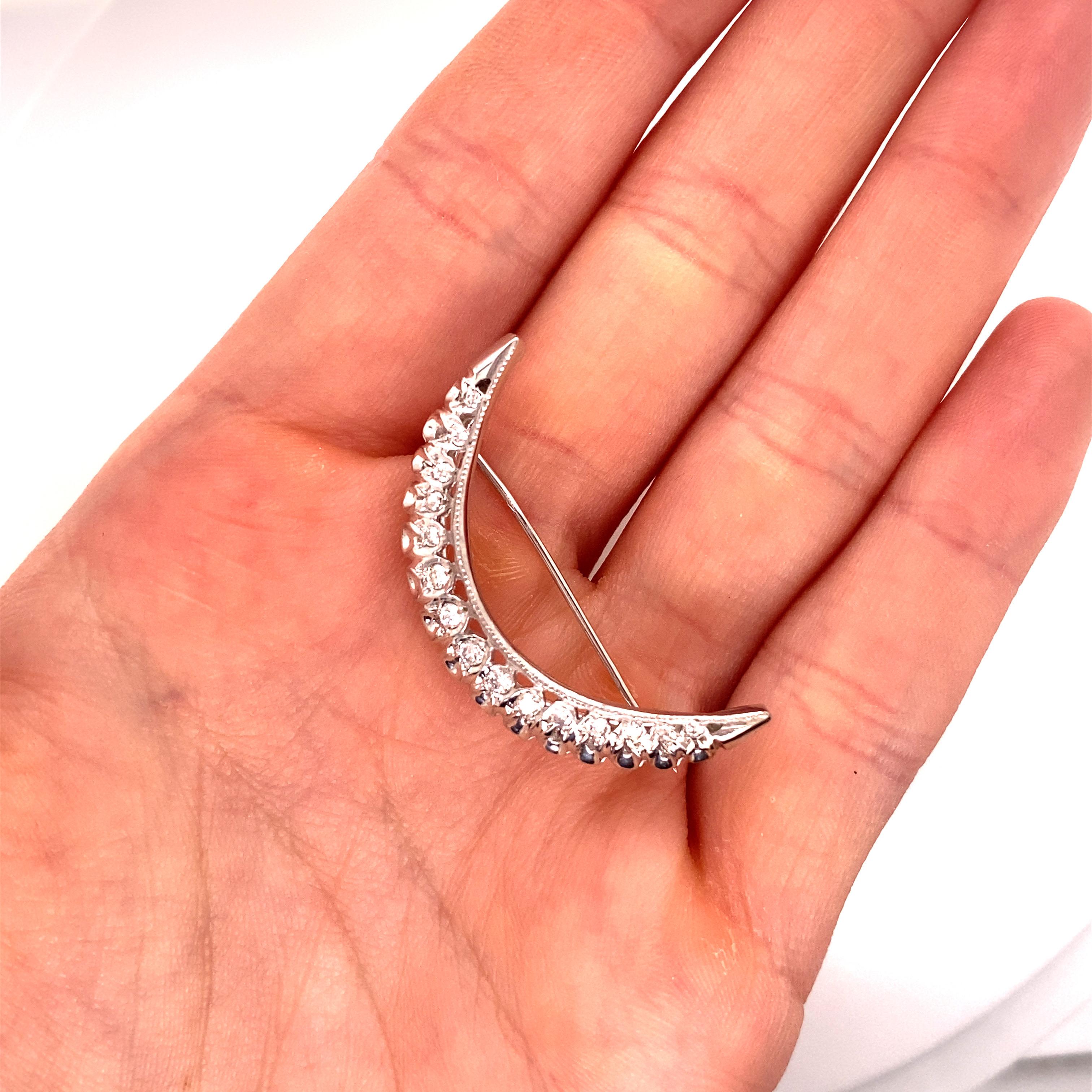 Vintage 1960’s Diamond Crescent Moon Pin For Sale 1
