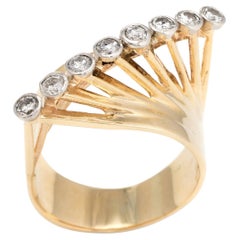Vintage 1960s Diamond Ring 14 Karat Gold East West Cocktail Jewelry Statement