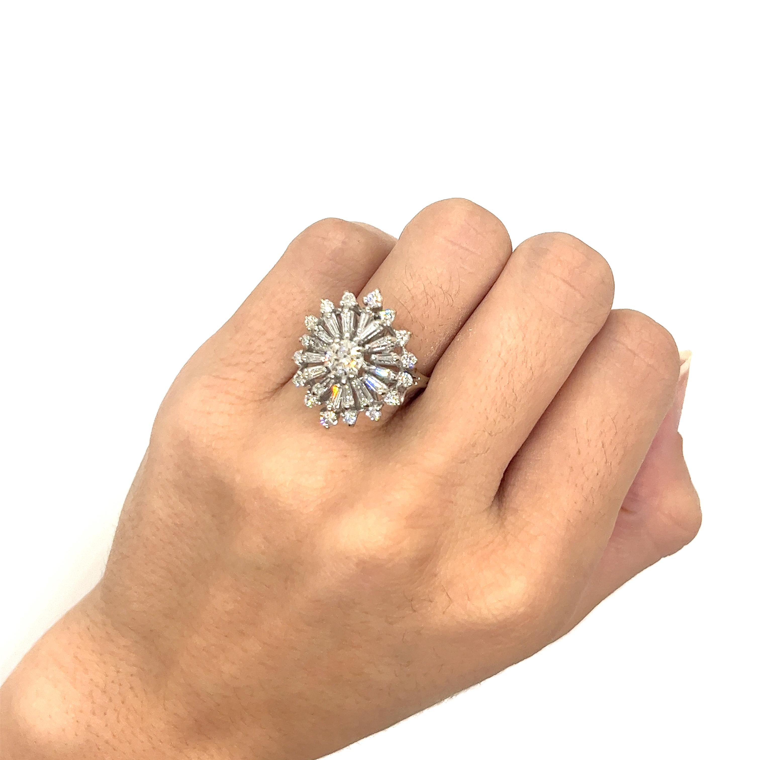 Round Cut Vintage 1960s Diamond Starburst Cocktail Ring For Sale