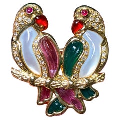 Vintage 1960’s Diamond Tourmaline Chrysoprase Ruby Parrot Bird Brooch Pendant