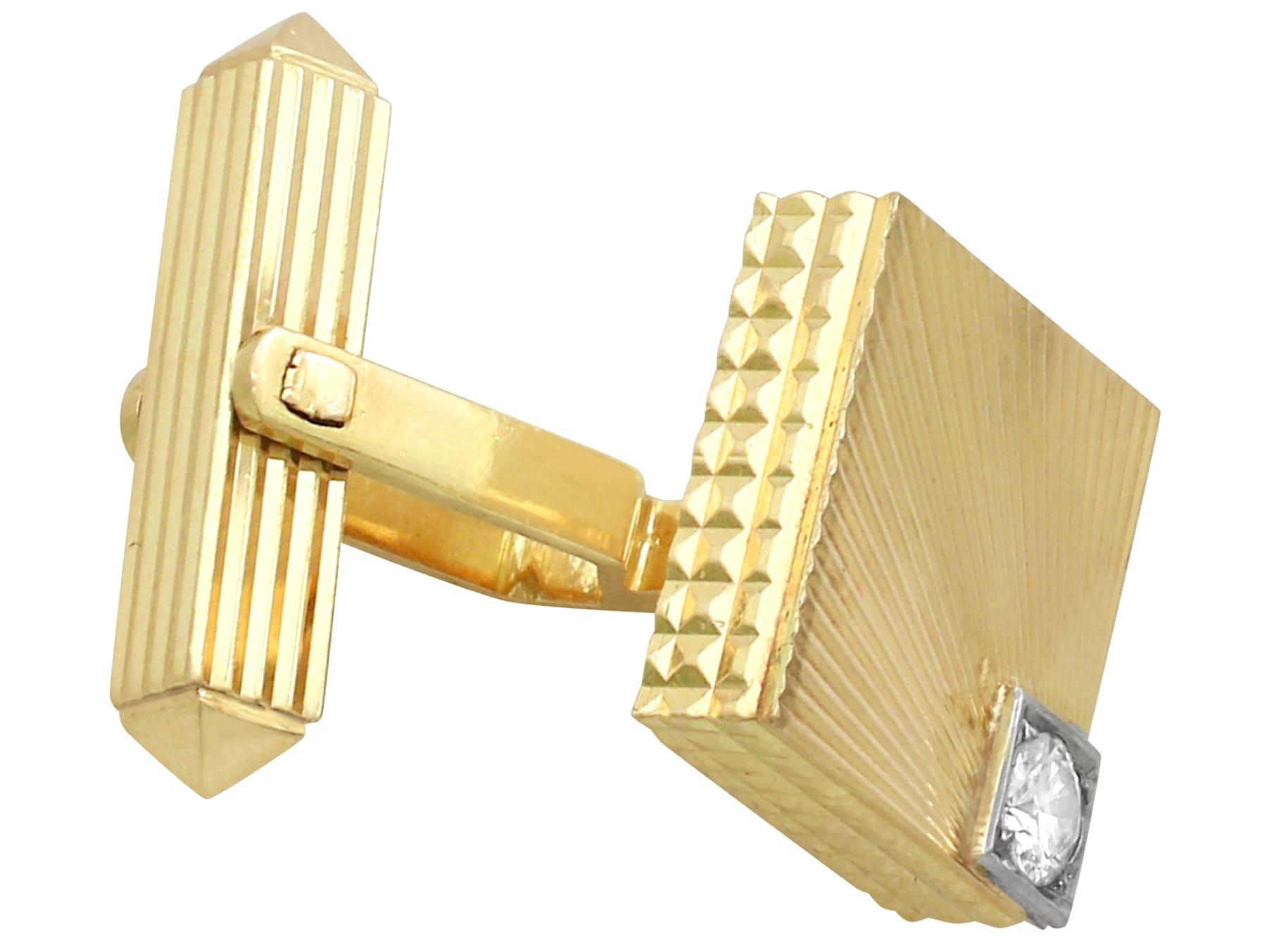 Men's Vintage 1960s Diamond Yellow Gold Cufflinks For Sale