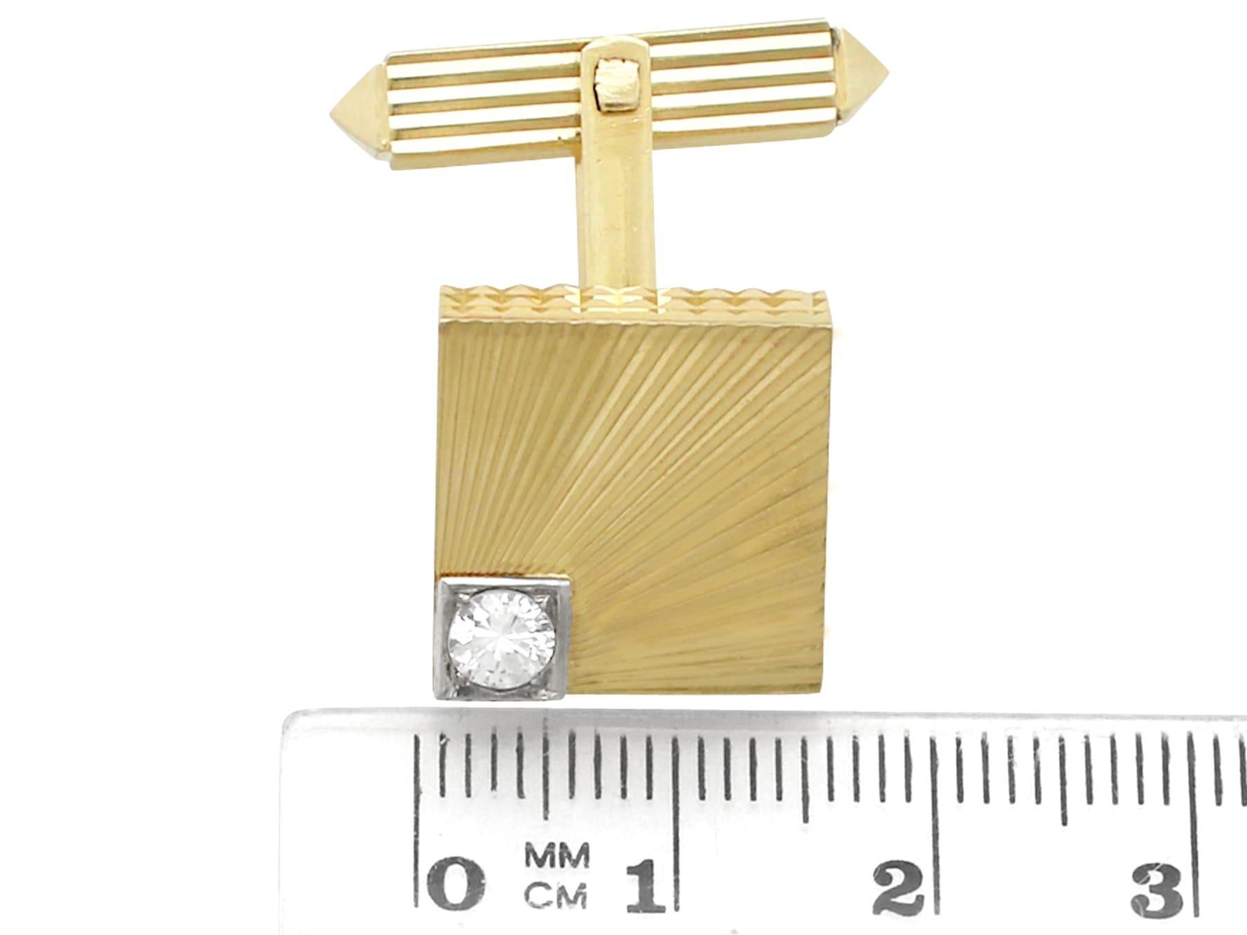 Vintage 1960s Diamond Yellow Gold Cufflinks For Sale 3