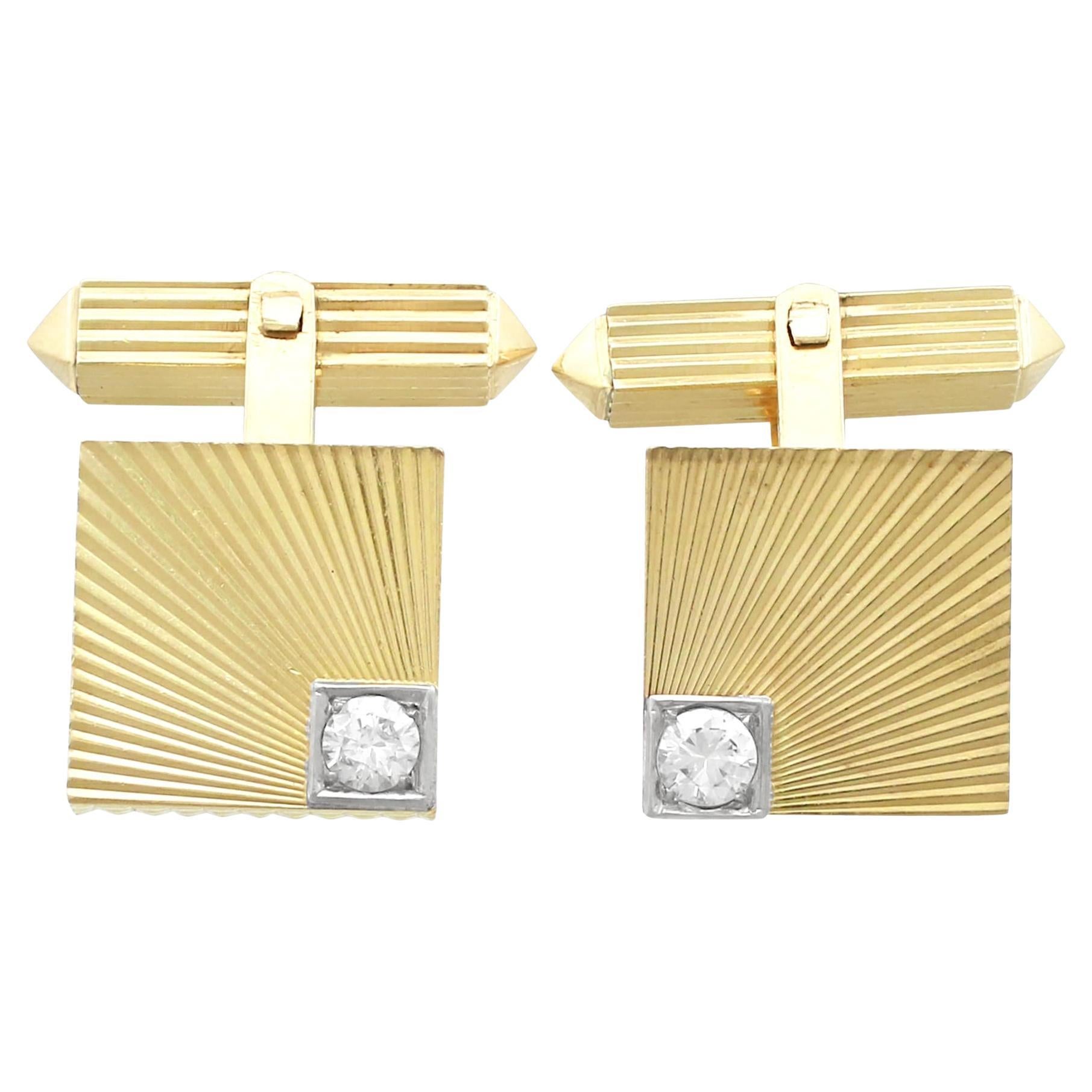 Vintage 1960s Diamond Yellow Gold Cufflinks For Sale