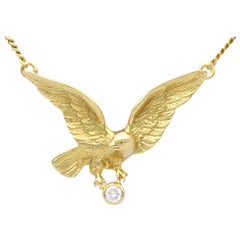 Vintage 1960s Diamond Yellow Gold Eagle Pendant