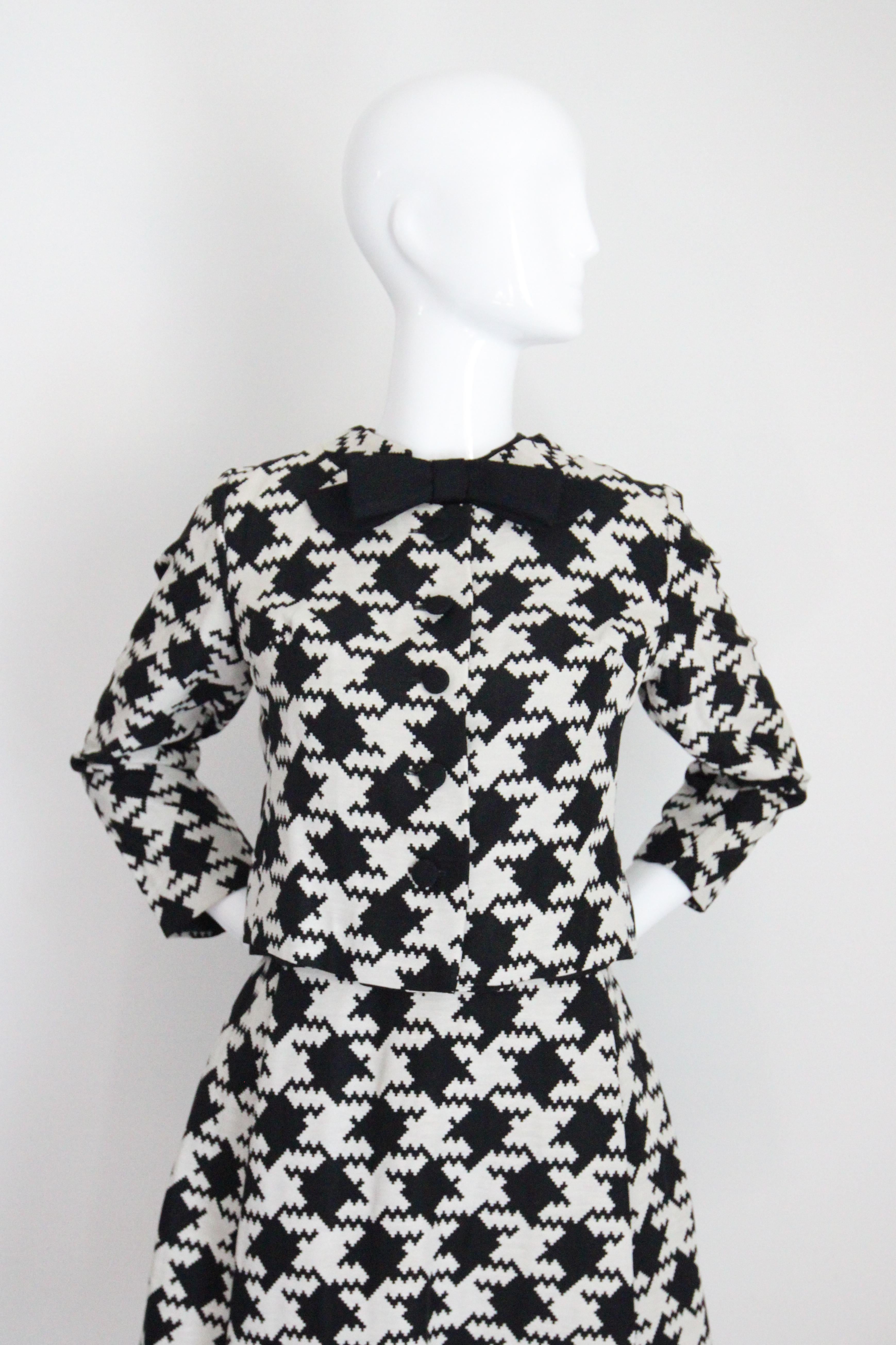 Vintage 1960's Dogtooth Dress & Jacket Set Alfred Werber Dress Suit UK 10 US 6 For Sale 6
