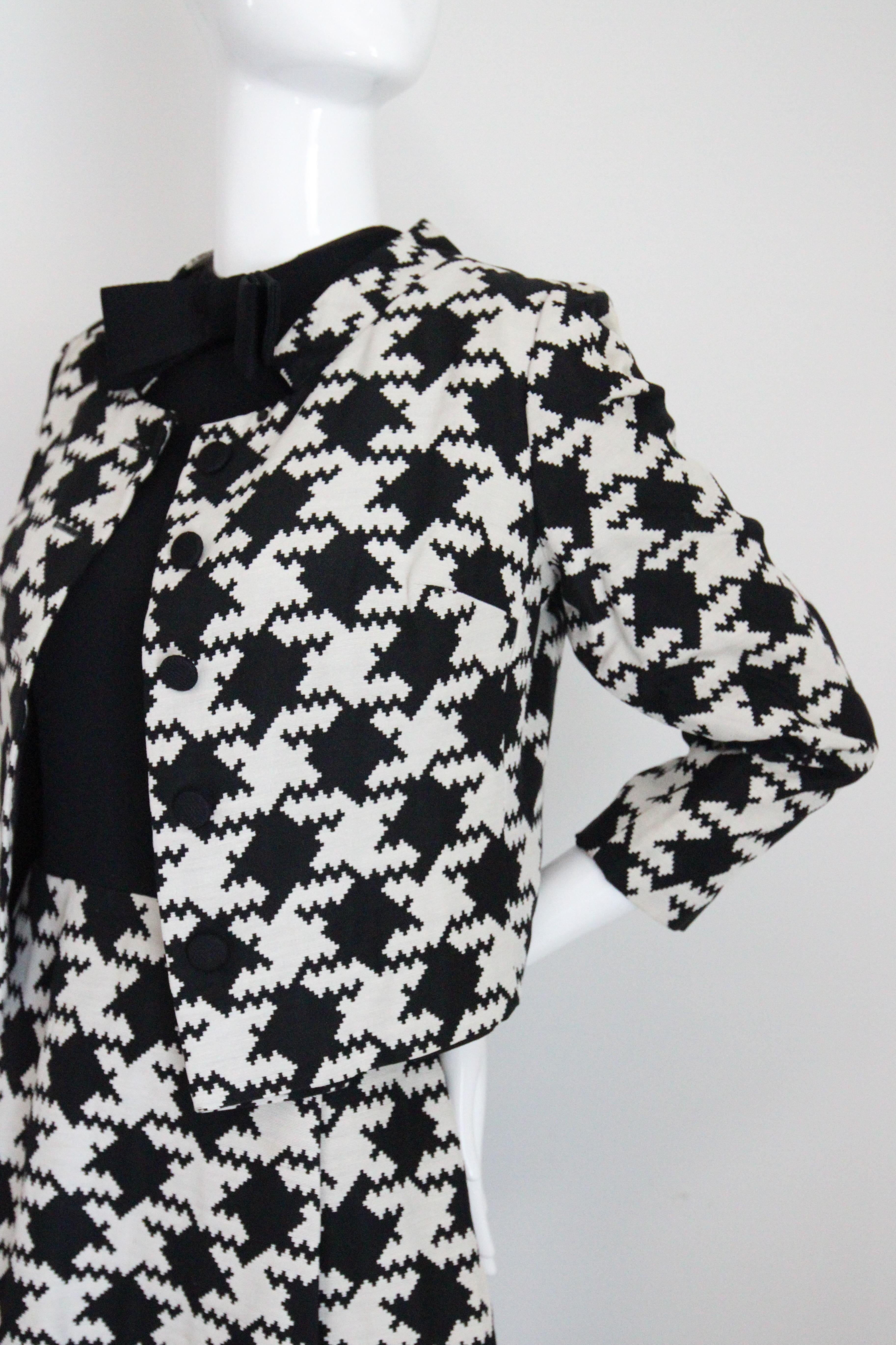 Vintage 1960's Dogtooth Dress & Jacket Set Alfred Werber Dress Suit UK 10 US 6 For Sale 8