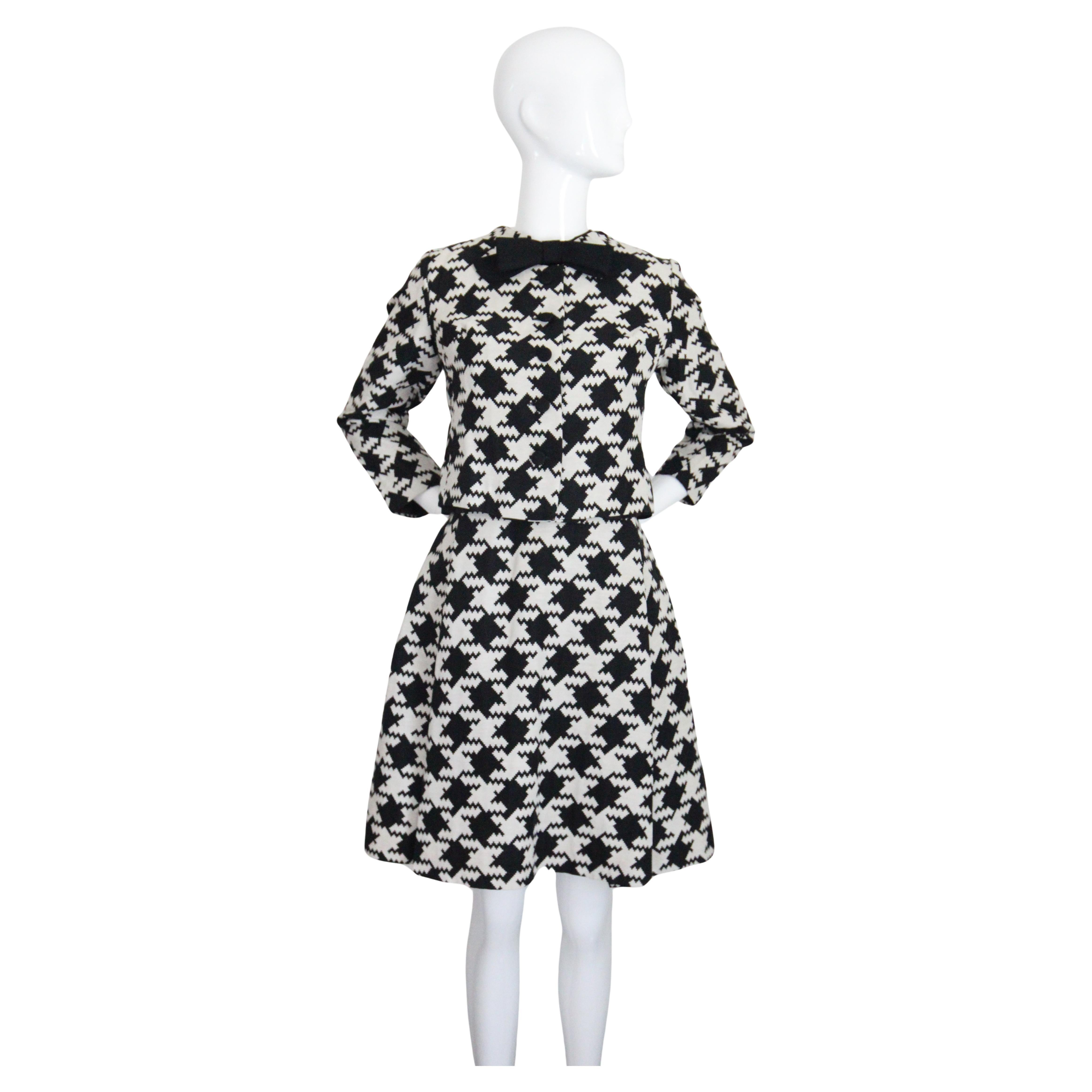Vintage 1960's Dogtooth Dress & Jacket Set Alfred Werber Dress Suit UK 10 US 6