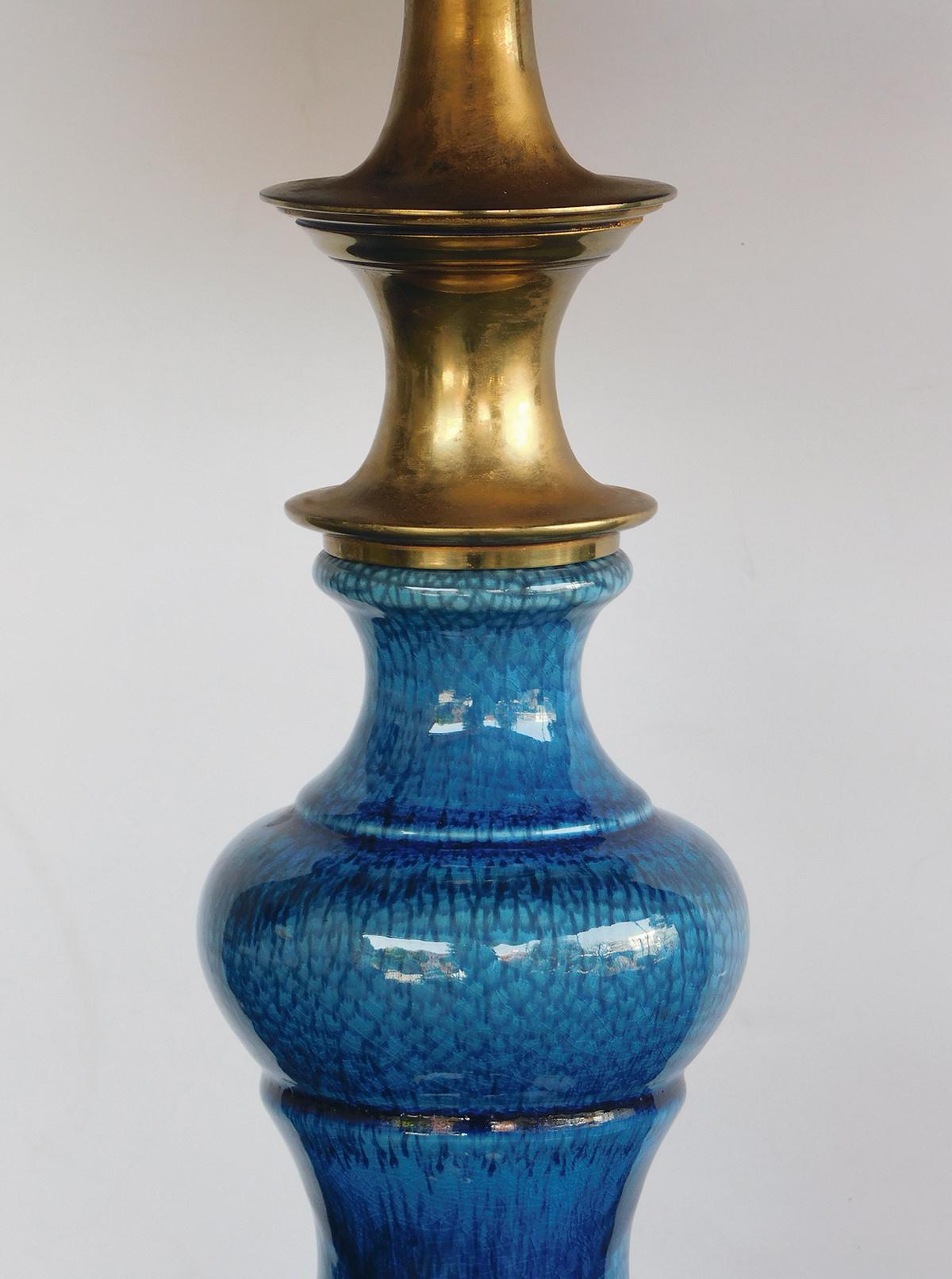 Américain Lampe vintage à double balustre saphir-bleu à glaçure goutte à goutte, années 1960 en vente