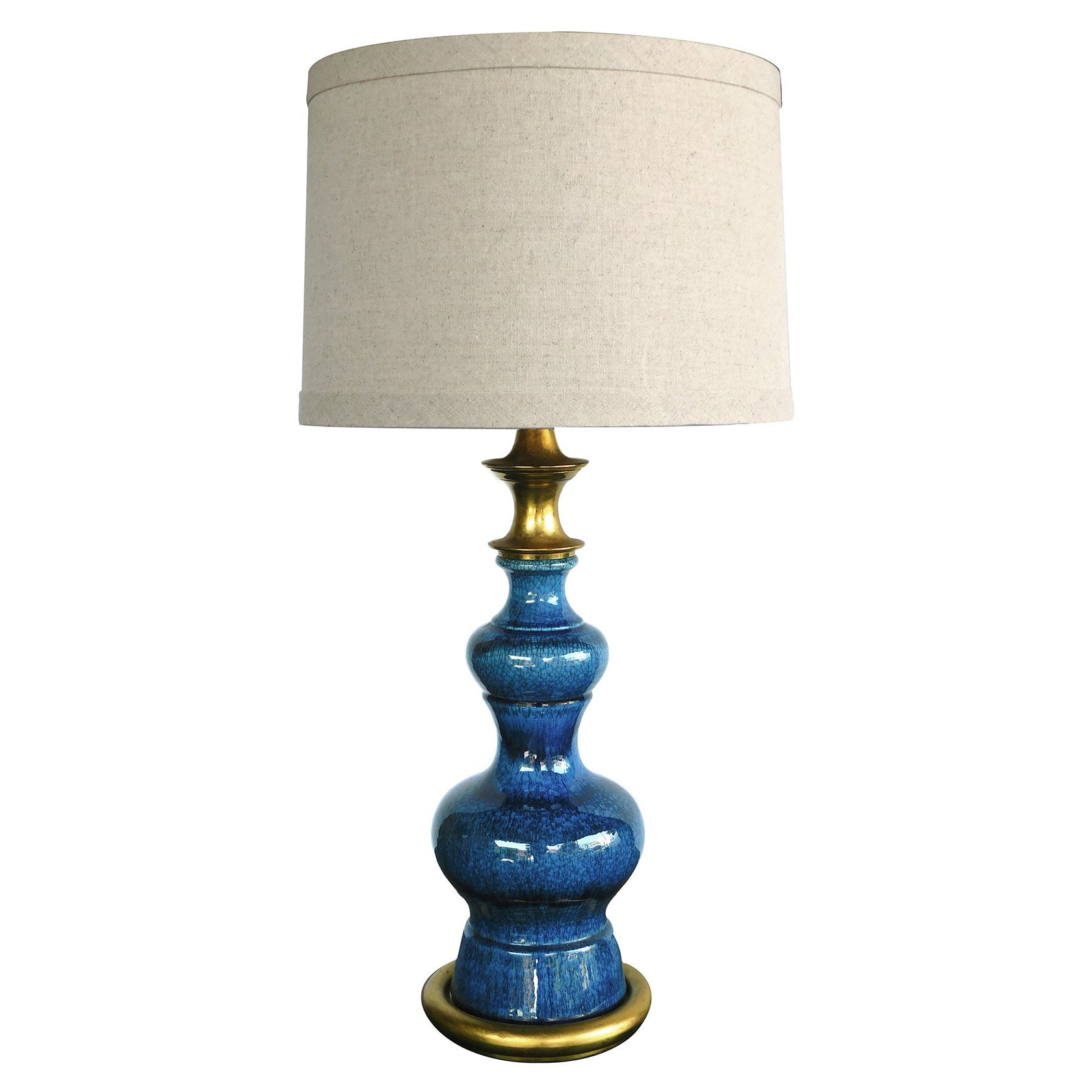 Double-Baluster-Lampe in Saphir-Blau aus den 1960er Jahren mit Tropfglasur im Angebot