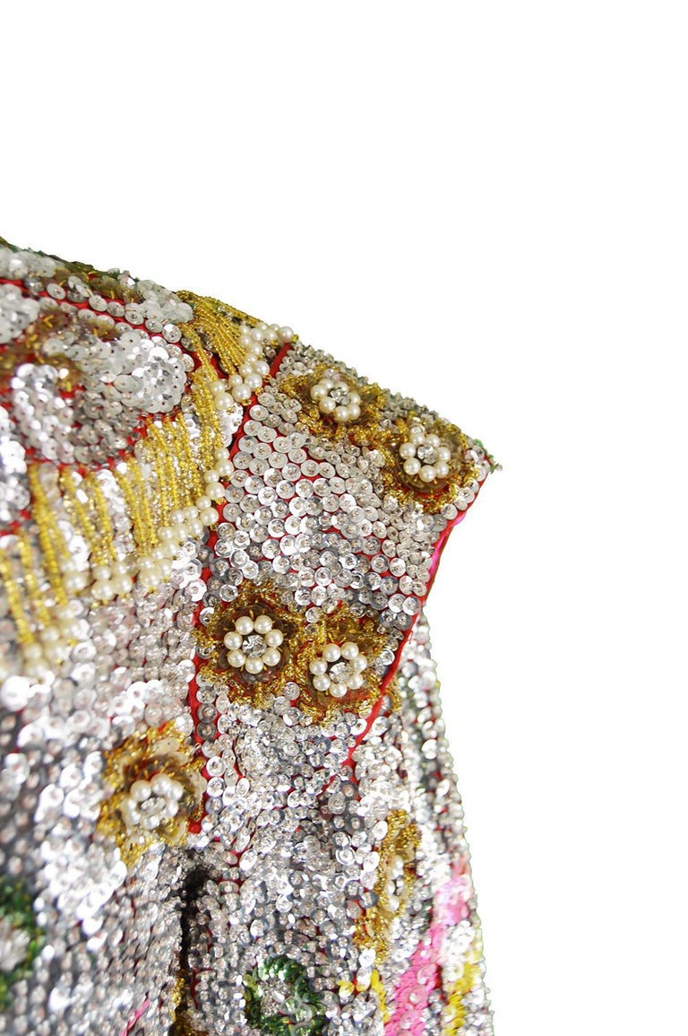 Vintage 1960s 'Dragon and Phoenix' Heavily Hand Beaded Silver Sequin ...