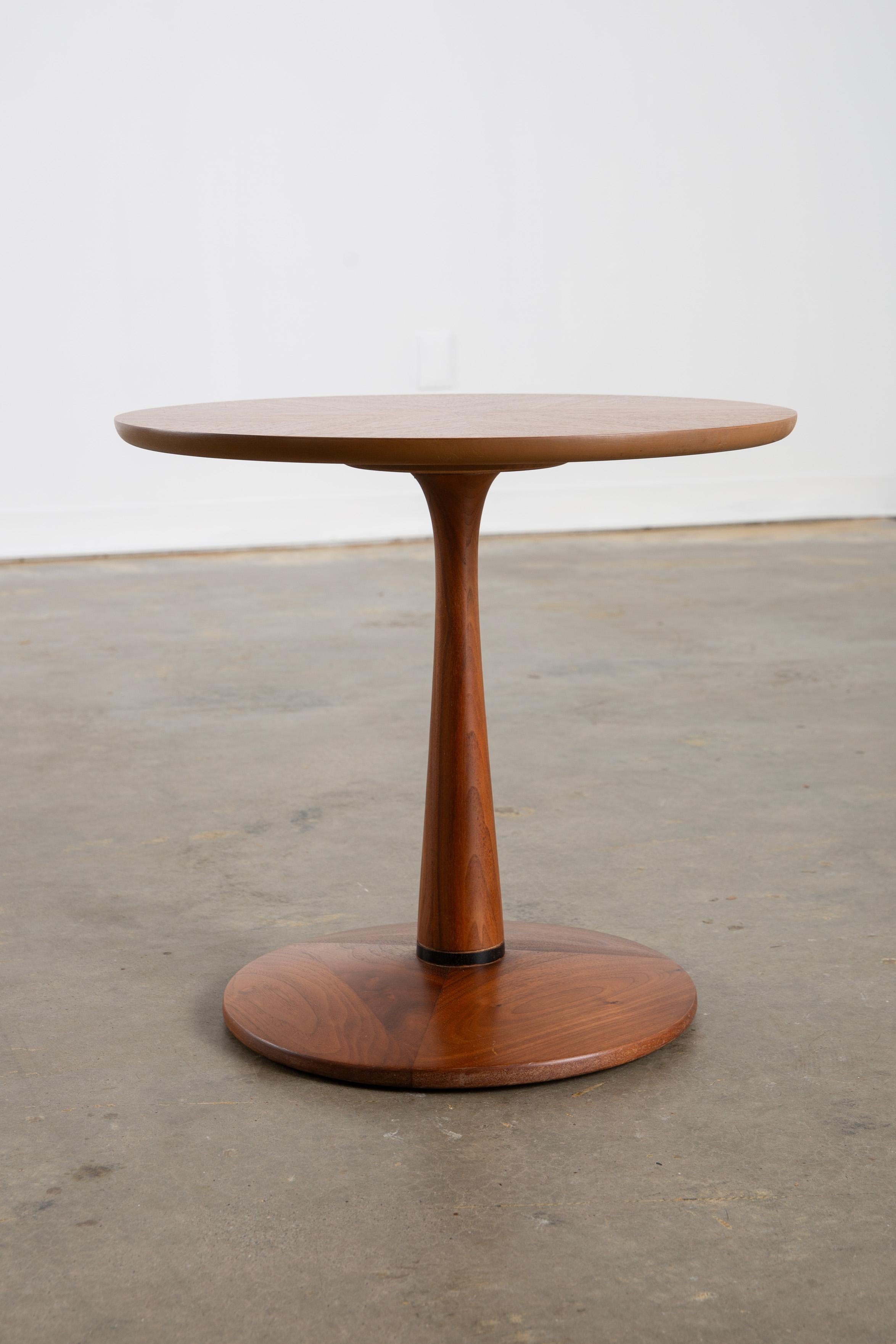 Vintage 1960's Kipp Stewart for Drexel Declaration walnut side table. Marked 1963. Ebonized band detail to base. Small marks to top. Very good condition.