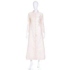 Vintage 1960s Dynasty Ivory Silk Evening Coat w Beaded Buttons