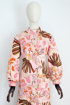 Vintage 1960's Dynasty Pink Floral Quilted Hostess Coat Sixties Coat UK 10-12