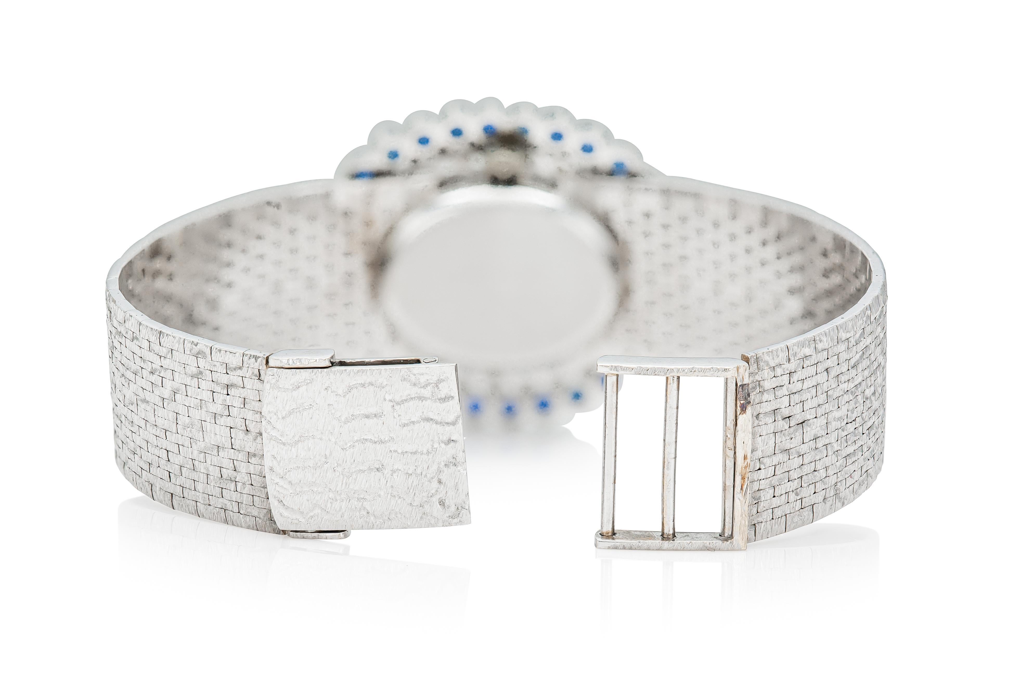 Round Cut Vintage 1960s Ebel White Gold Watch with Diamonds and Sapphires For Sale