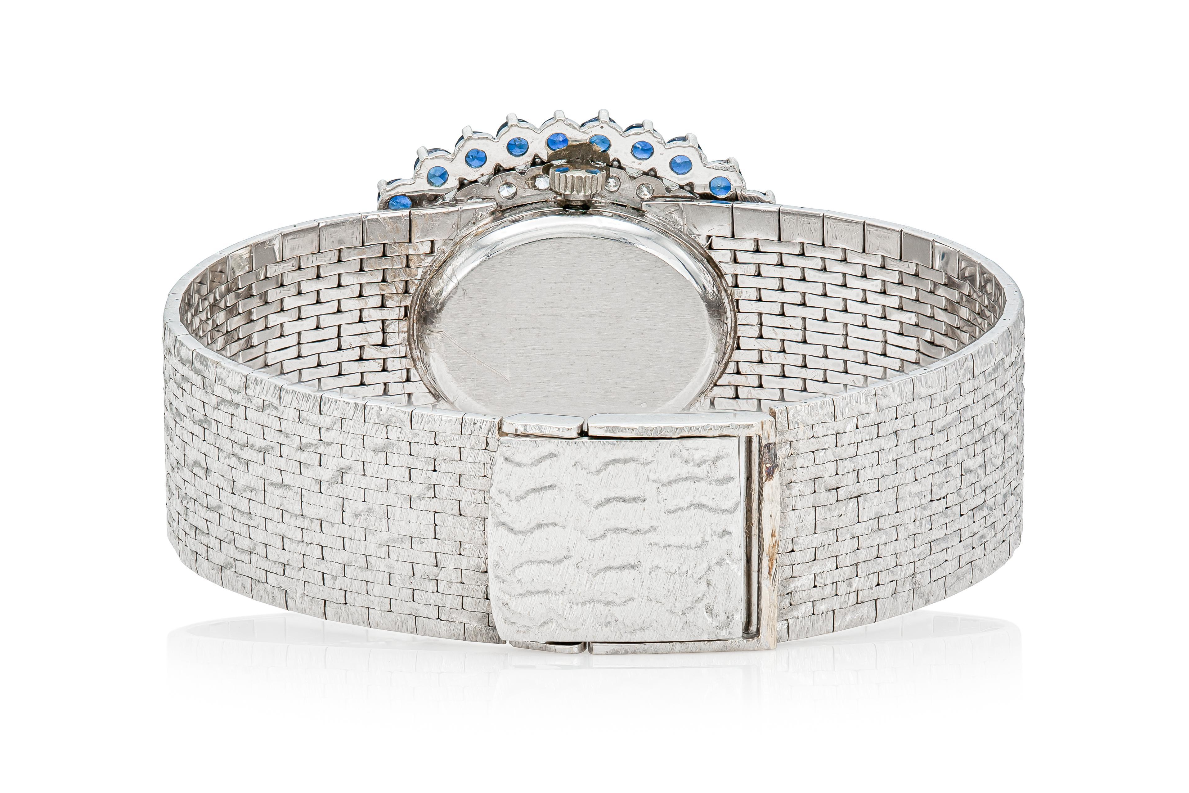 Vintage 1960s Ebel White Gold Watch with Diamonds and Sapphires In Good Condition For Sale In New York, NY