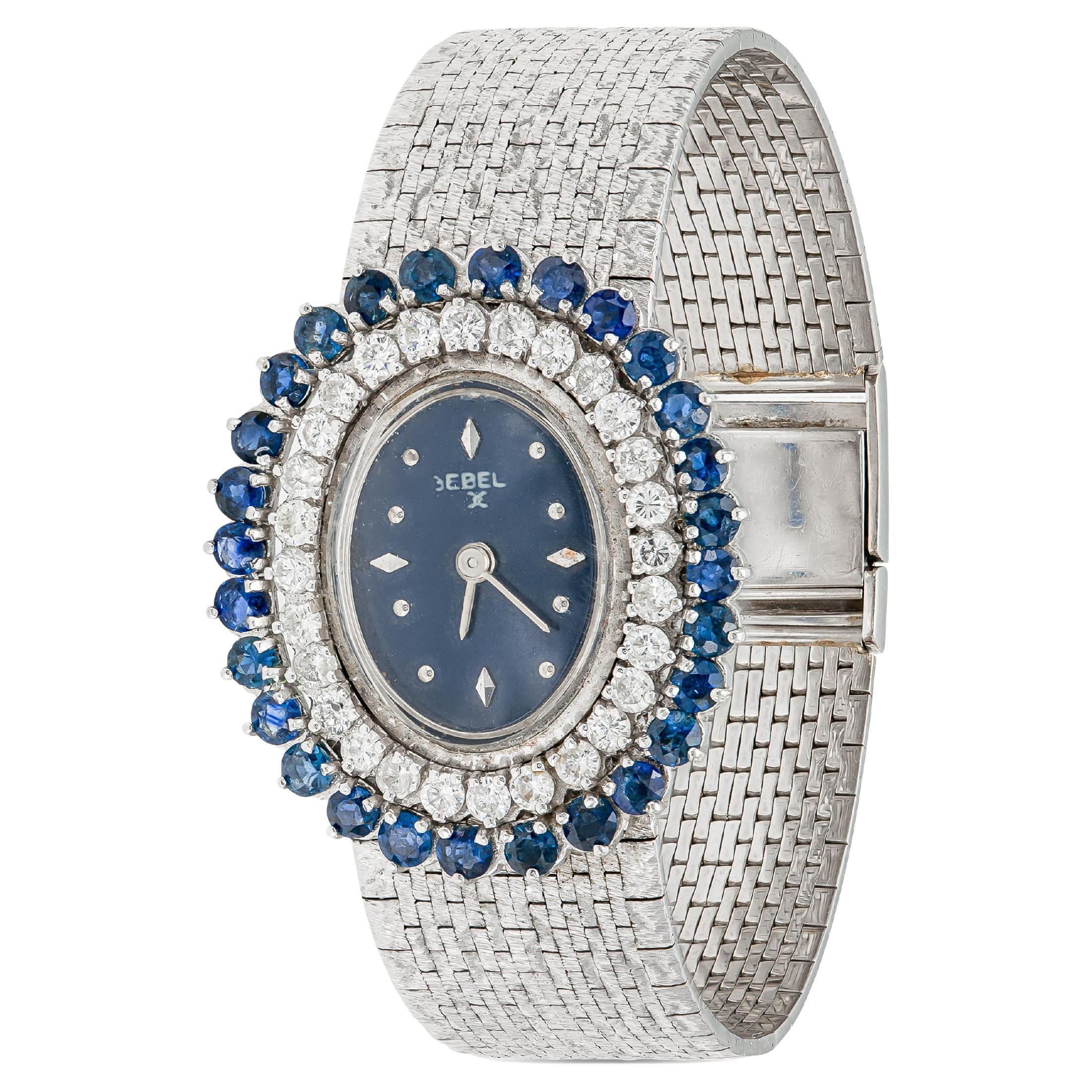 Vintage 1960s Ebel White Gold Watch with Diamonds and Sapphires