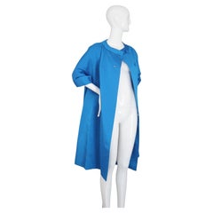 Vintage 1960er Electric Blue Satin Staubmantel Neiman Marcus UK 10-14 US 6-10
