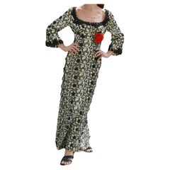 Vintage 1960s Embroidered Silk Organza Gown with Floral Appliqué